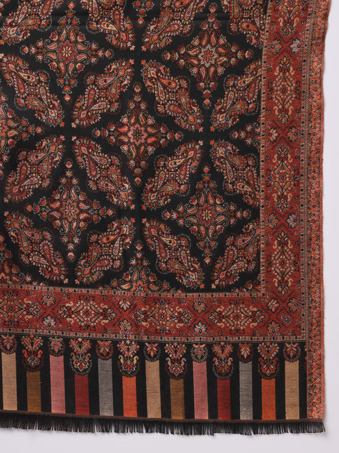 Kani Weave Woven Shawl for Men in Paisley Design | Black