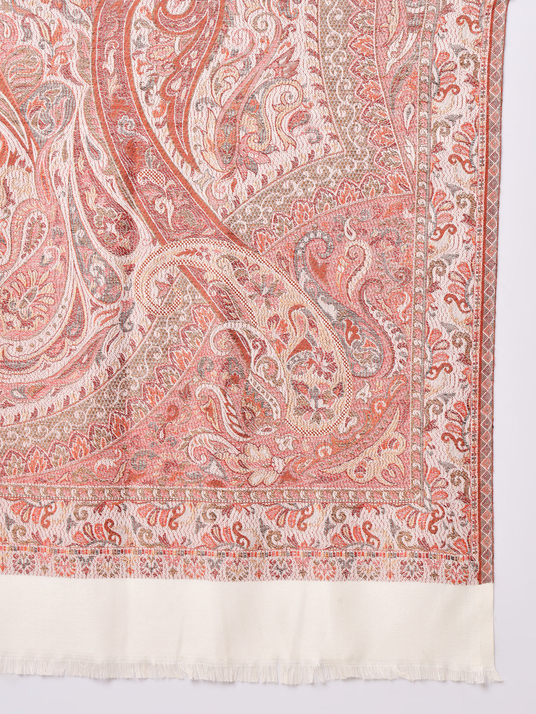 Jacquard Woollen Woven Shawl for Men in Jamawar Patterns | White