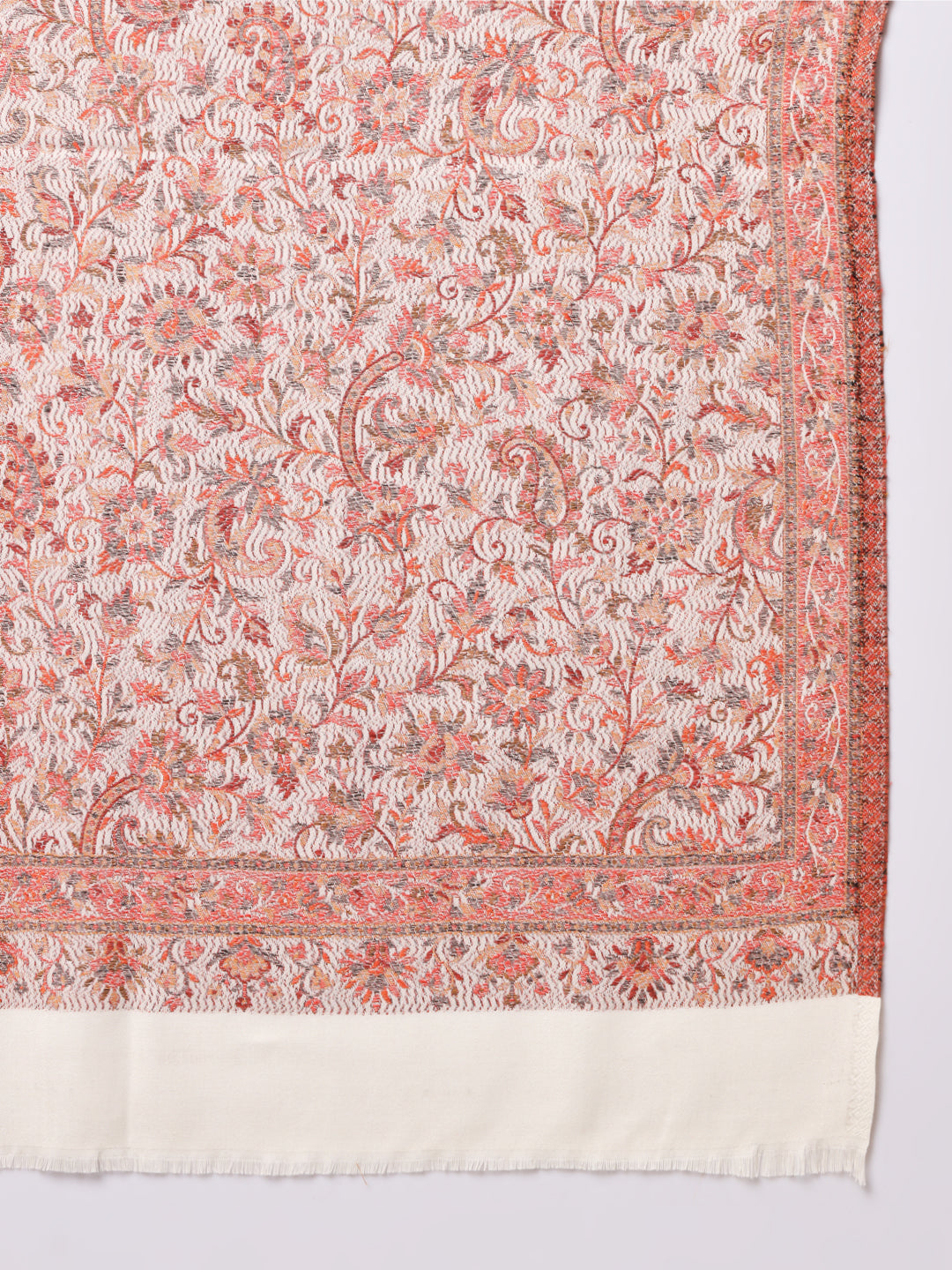 Jacquard Woollen Woven Shawl for Men in Kani Patterns | White