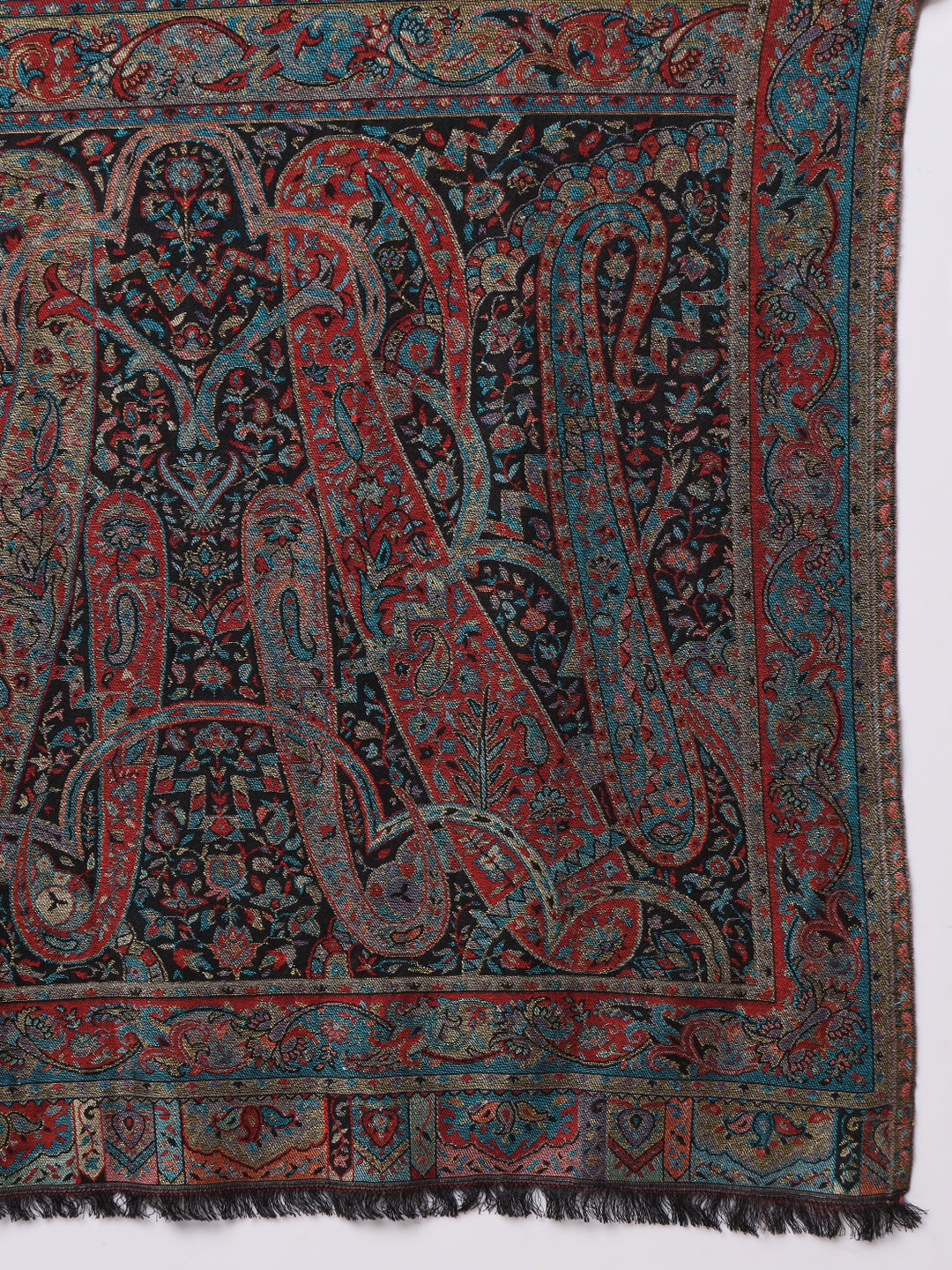 Kani Weave Woven Shawl for Men in Royal Zari Patterns | Black