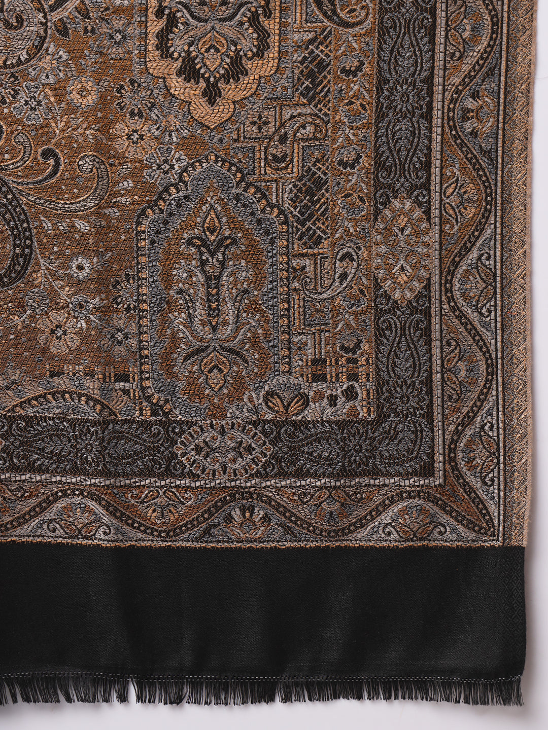 Jacquard Woollen Woven Shawl for Men in Kani Patterns | Black