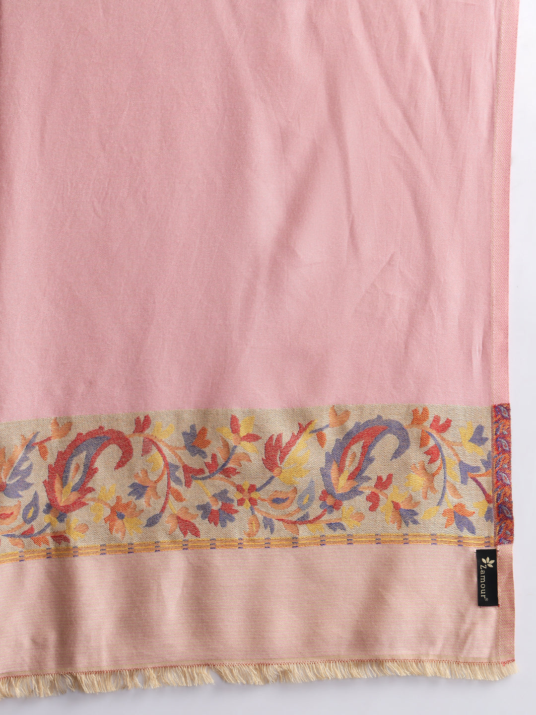 Floral Kani Pattern on Border Soft Modal Stole for Women | Pink