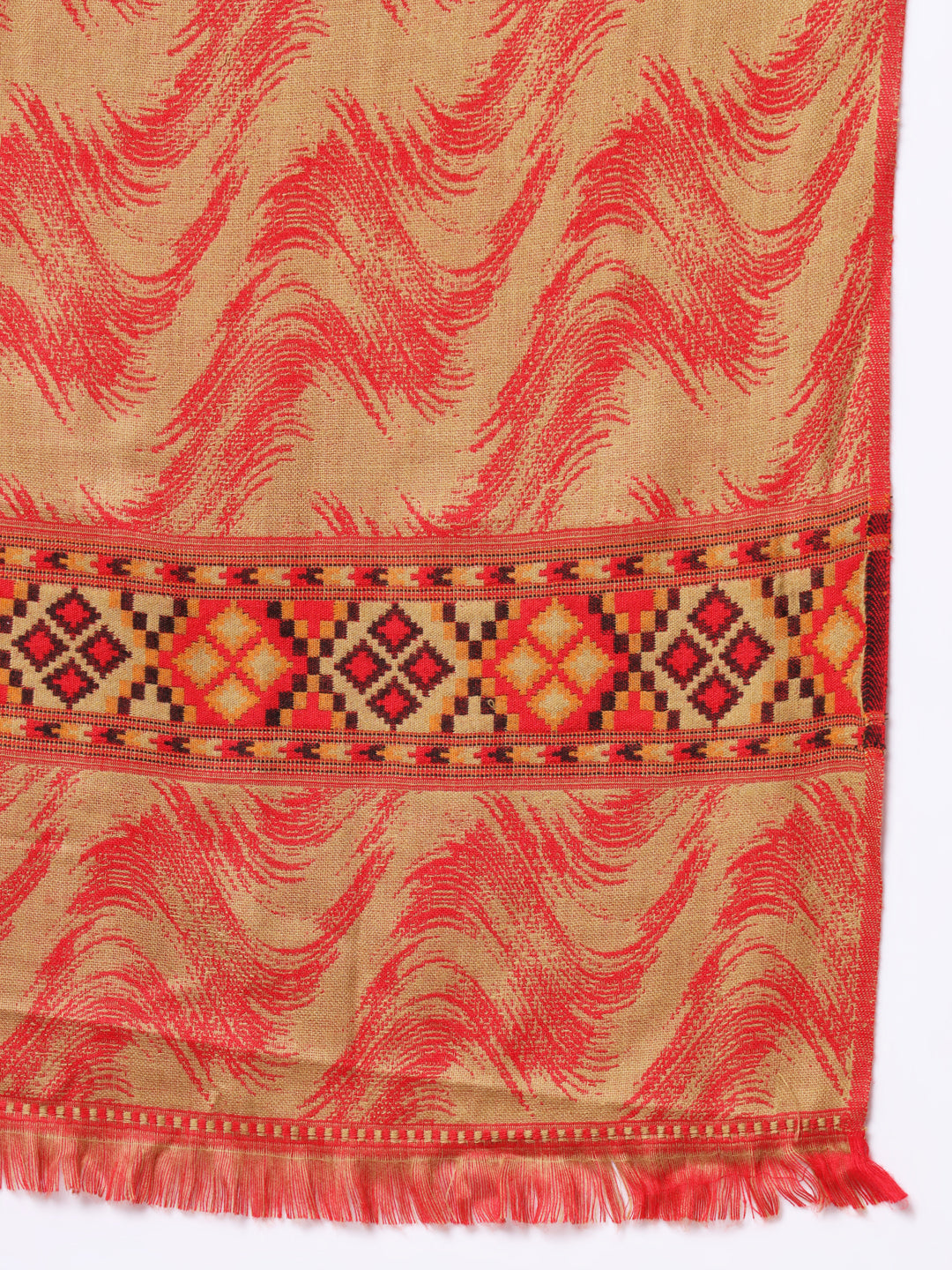 Kullu Himalayan Striped Bordered Reversible Shawl for Women | Red