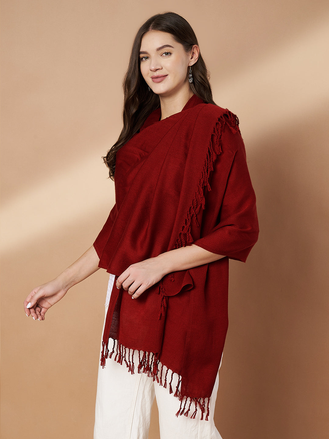 Plain Maroon Woolen Stole for Women | Maroon
