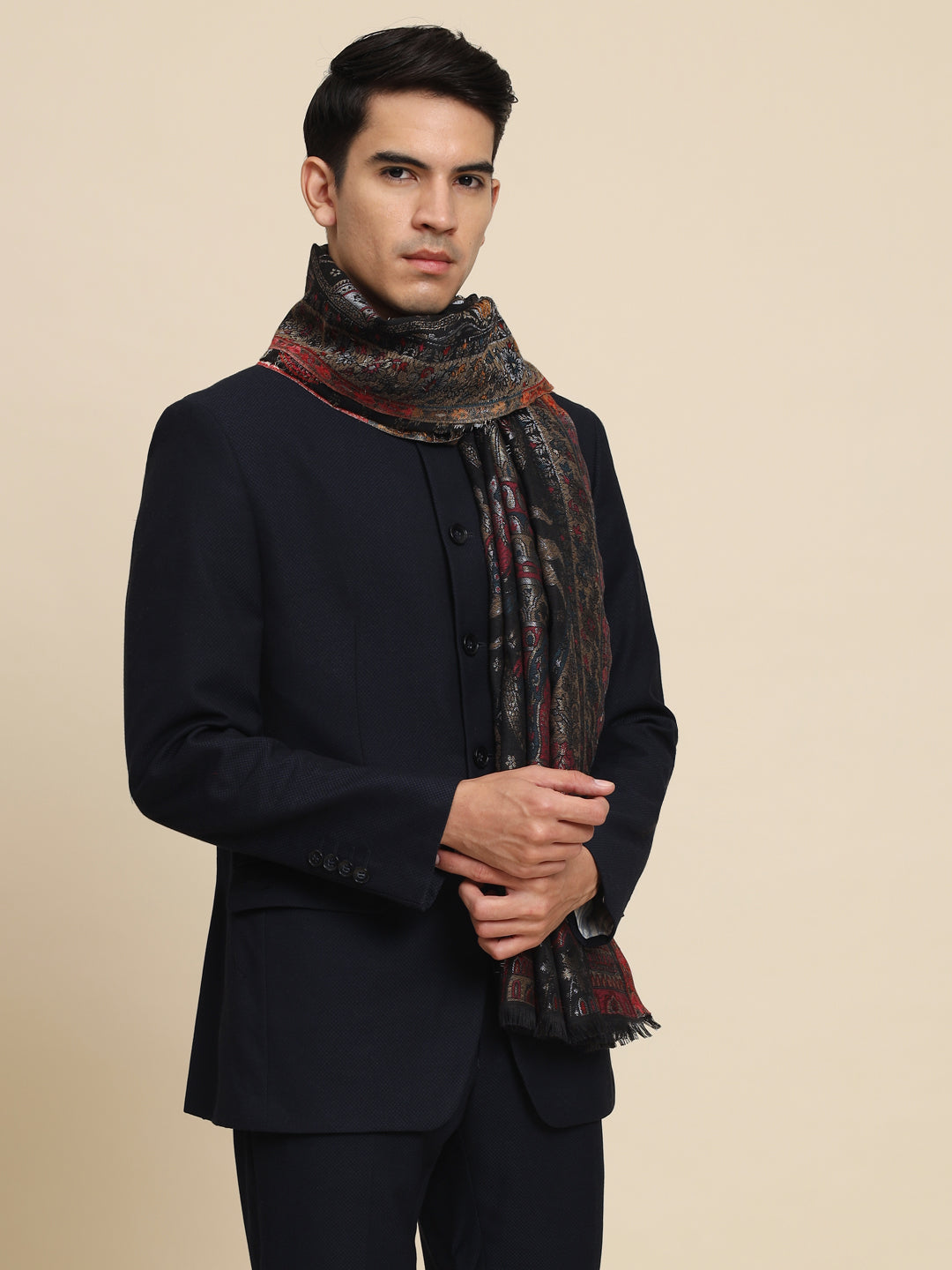 Kani Pure Wool Shawl for Men with Paisley Equisite Zari Pattern | Black