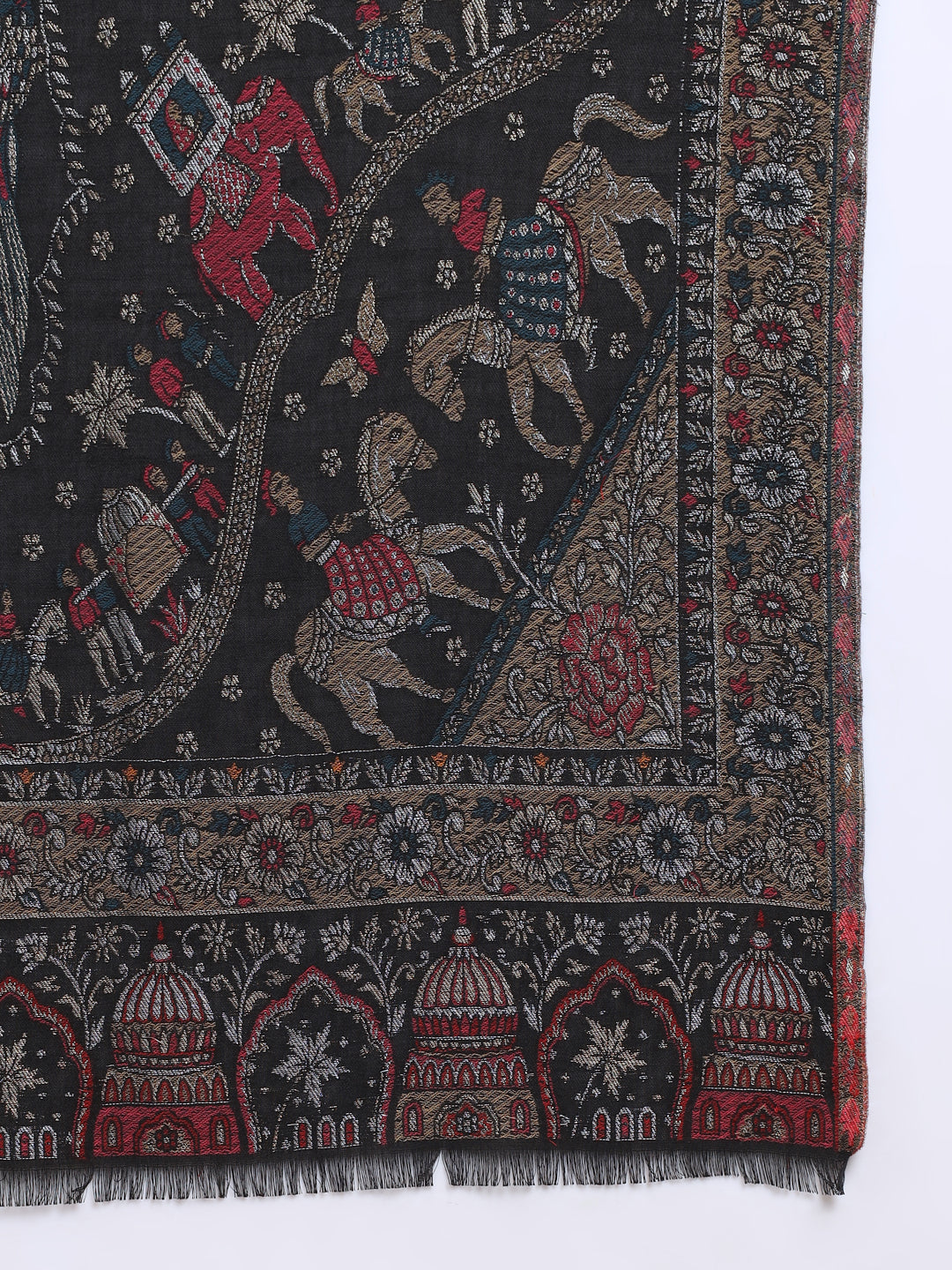 Kani Pure Wool Shawl for Men with Paisley Equisite Zari Pattern | Black