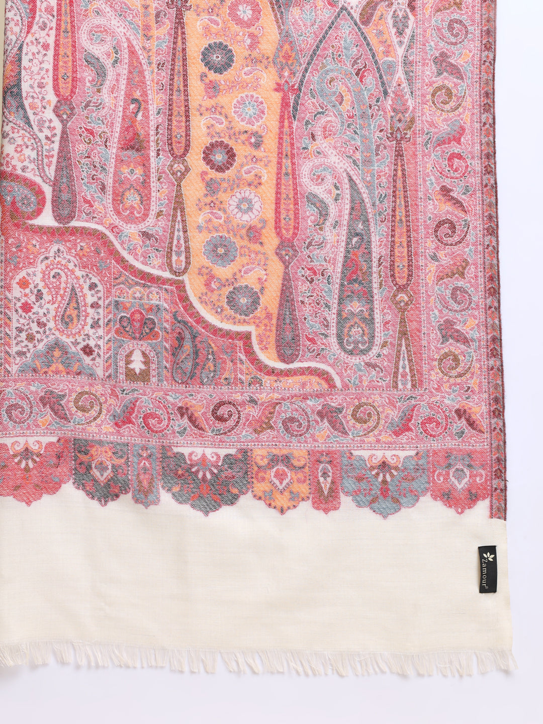 Kani Pure Wool Shawl for Men with Paisley Equisite Pattern | White