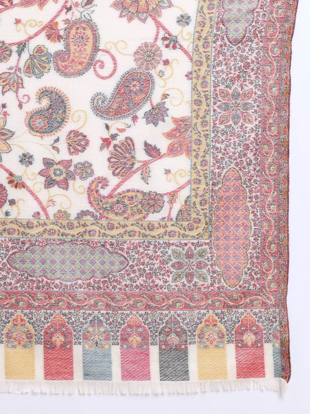 Kani Pure Wool Shawl for Men with Paisley Equisite Pattern | White