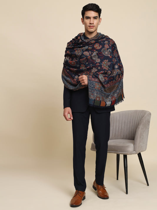Kani Pure Wool Shawl for Men with Paisley Equisite Pattern | Blue