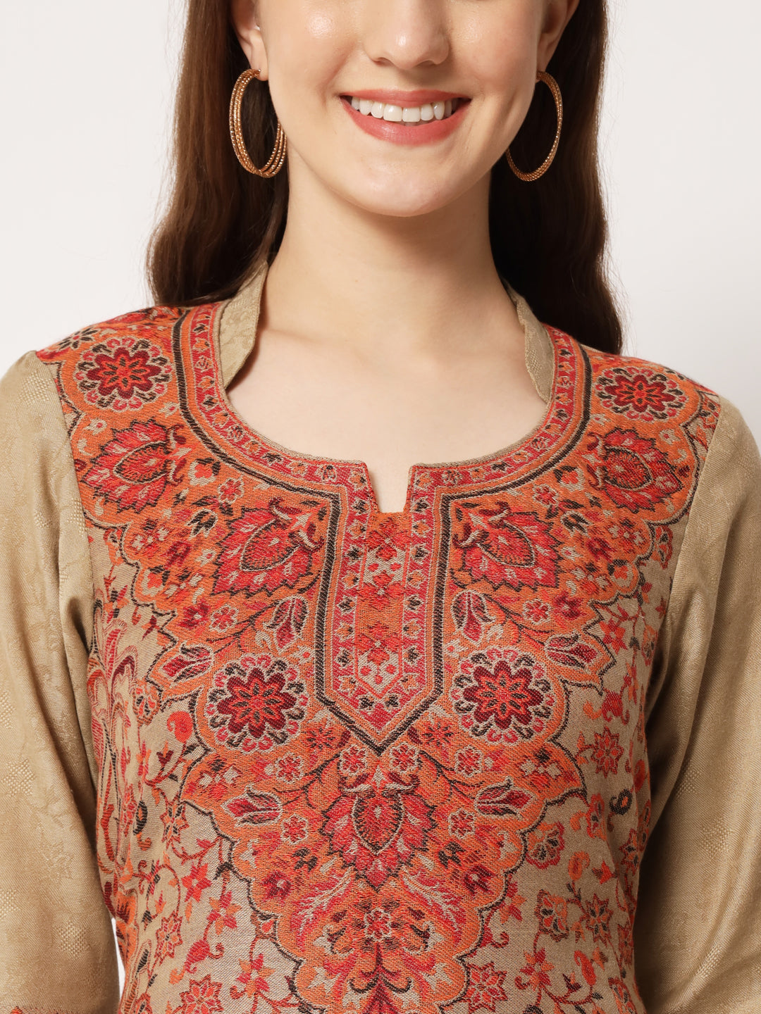 Unstitched Kani Woven Design Suit Dress Material | Brown