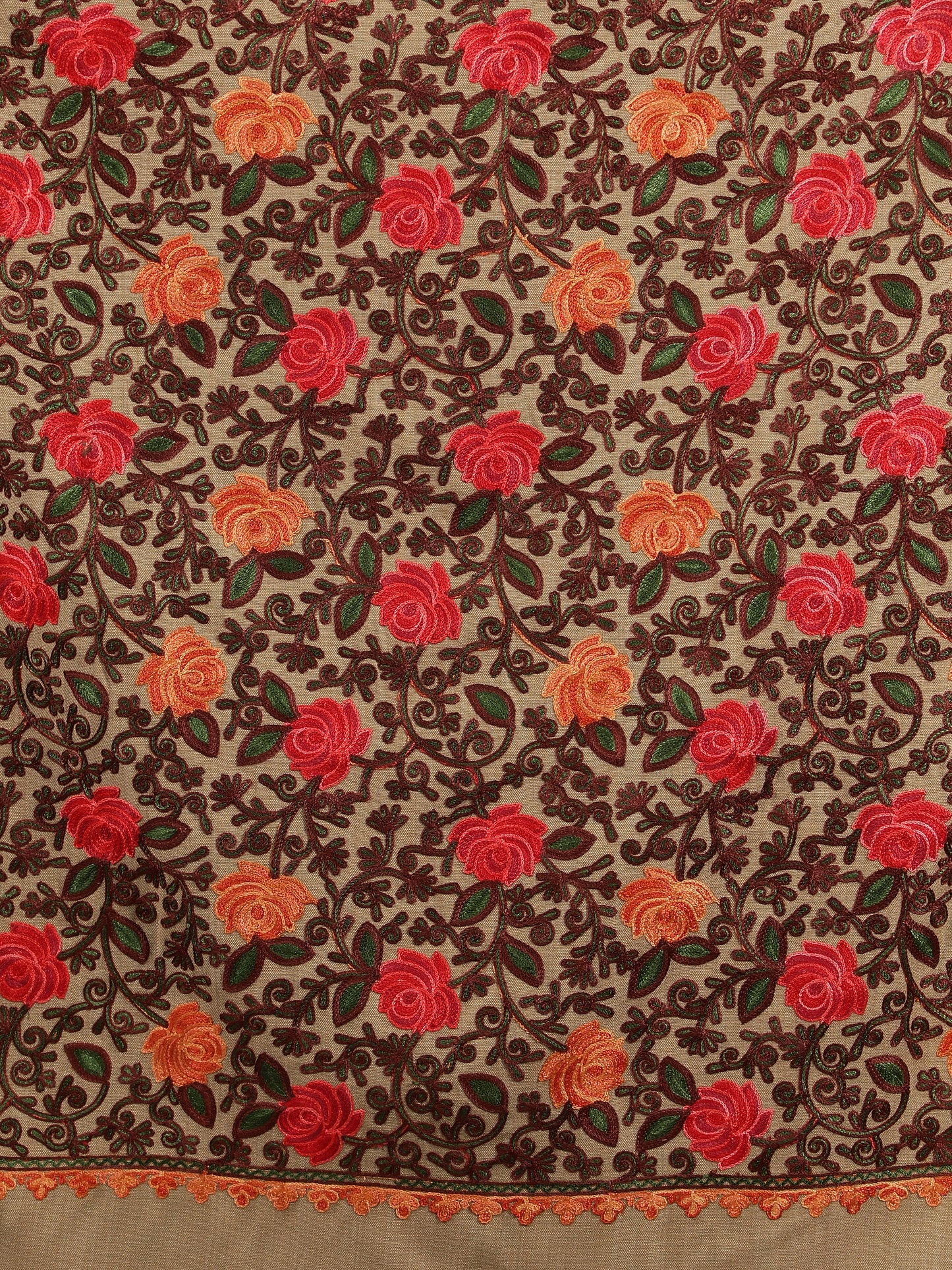 Kashmiri Aari Embroidered Woollen Stole | Brown