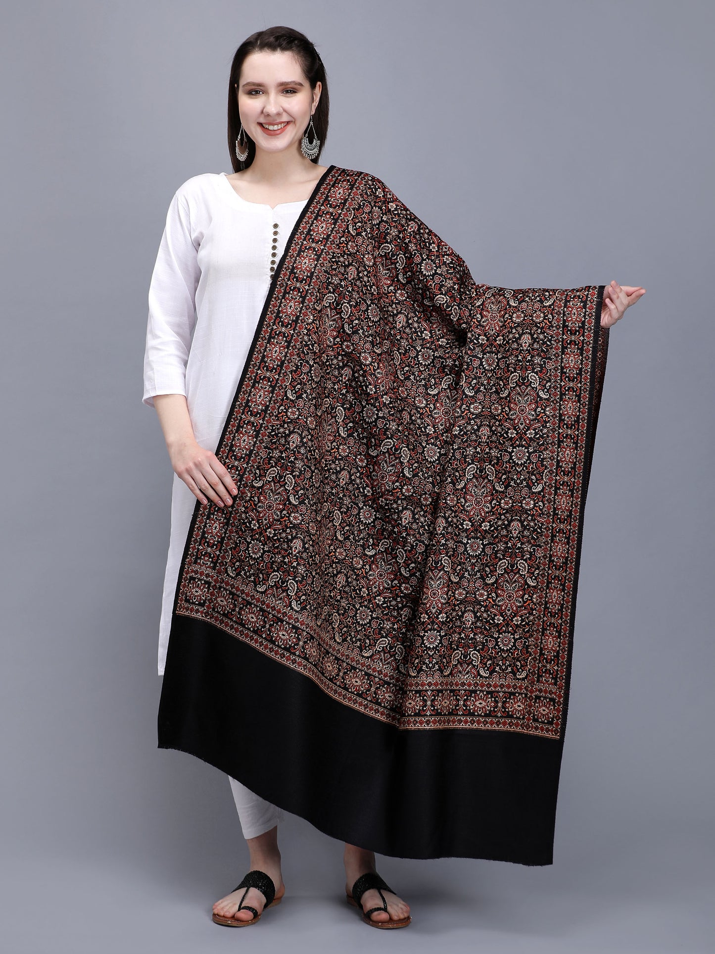 Women Jacquard Design Woven Shawl | Black