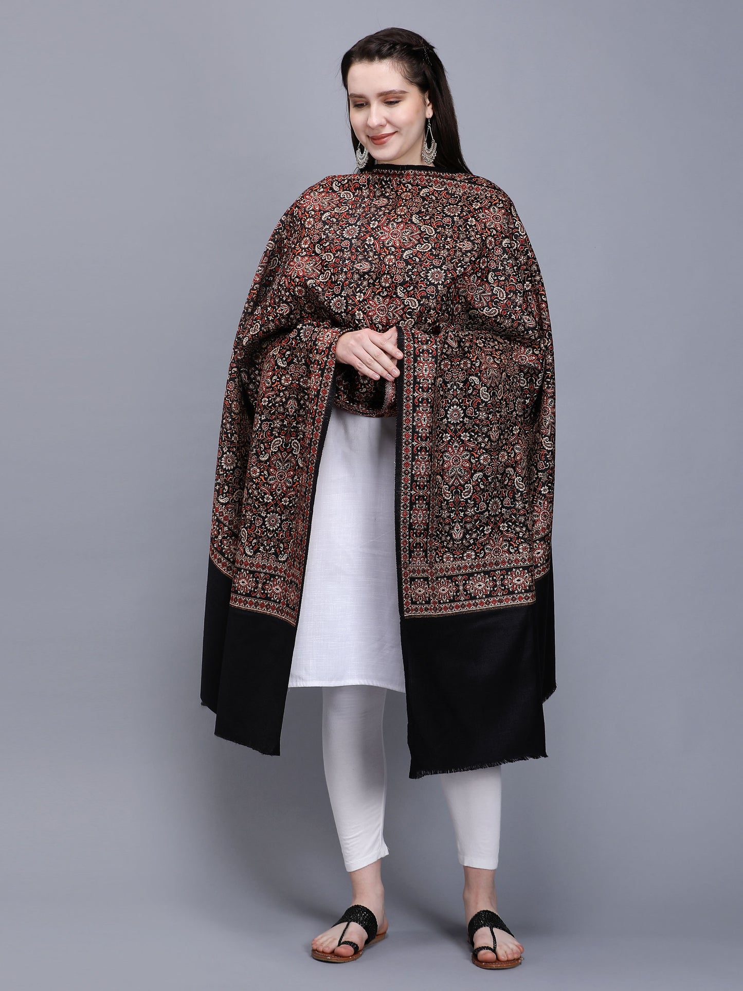 Women Jacquard Design Woven Shawl | Black