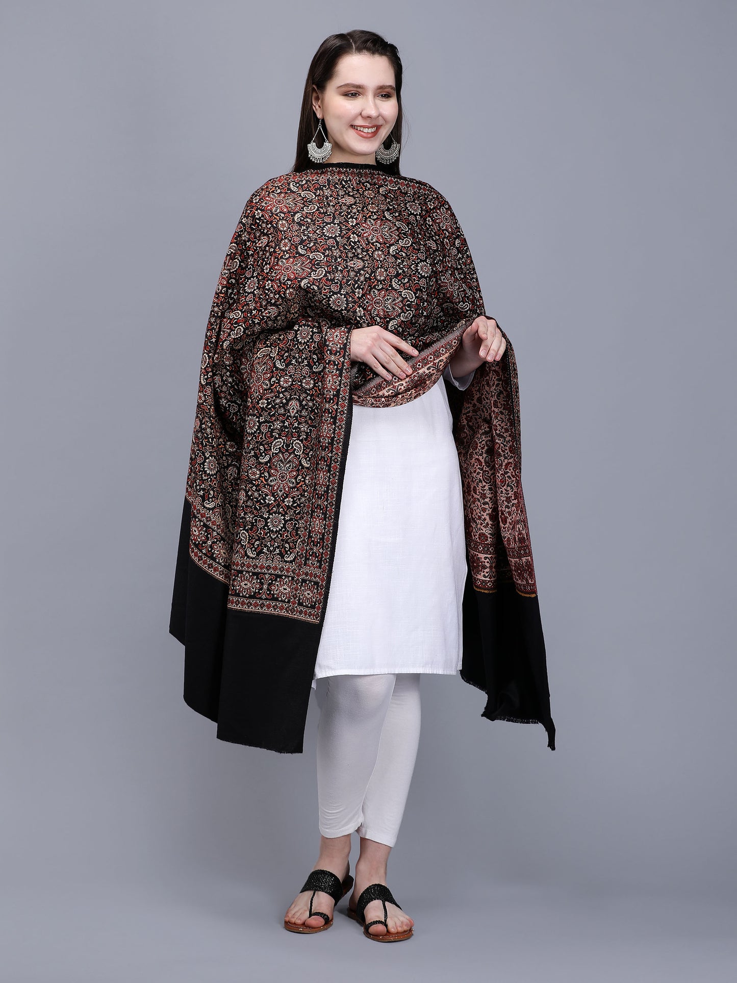 Women Jacquard Design Woven Shawl | Black
