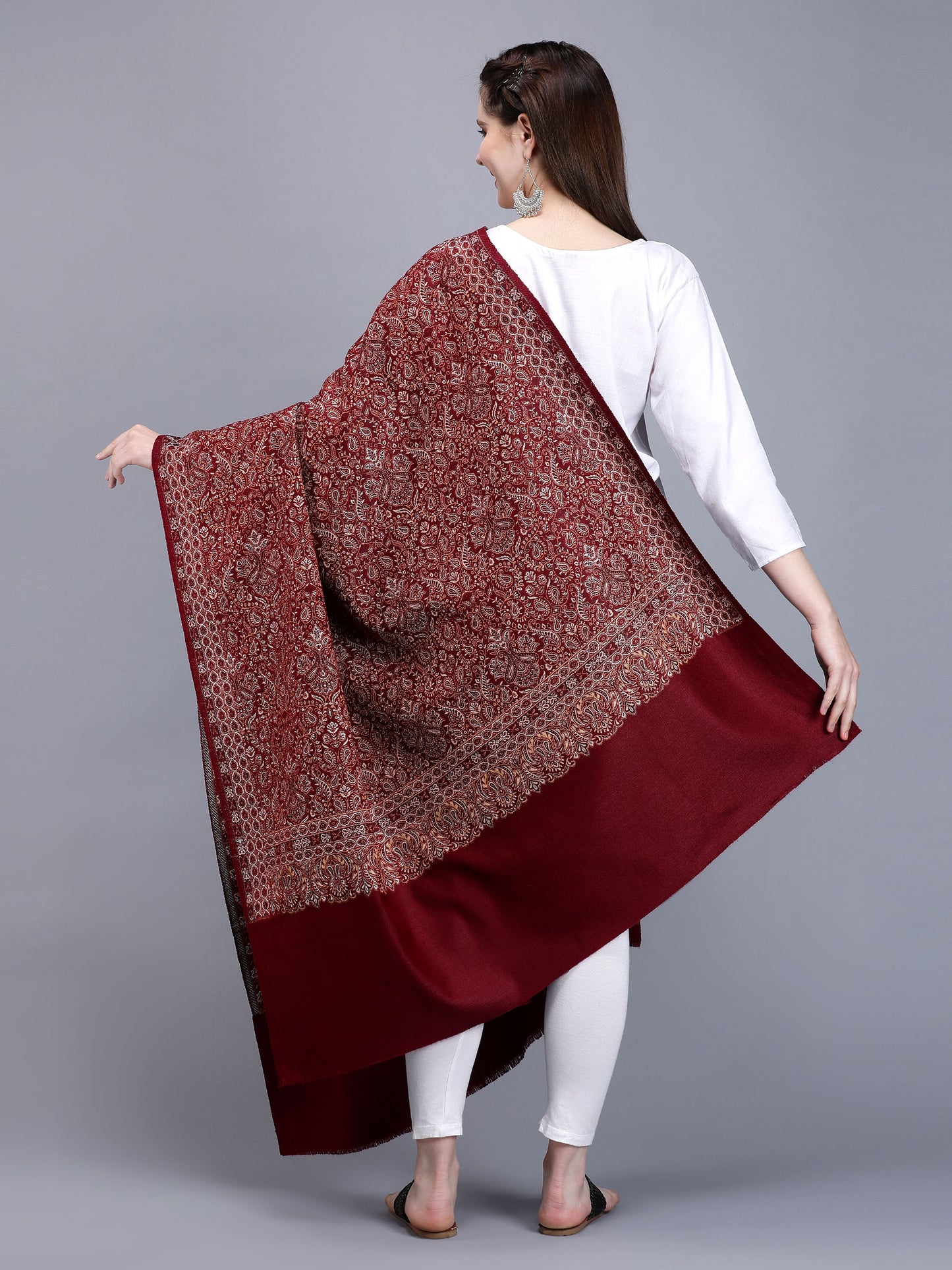 Women Jacquard Design Woven Shawl | Maroon