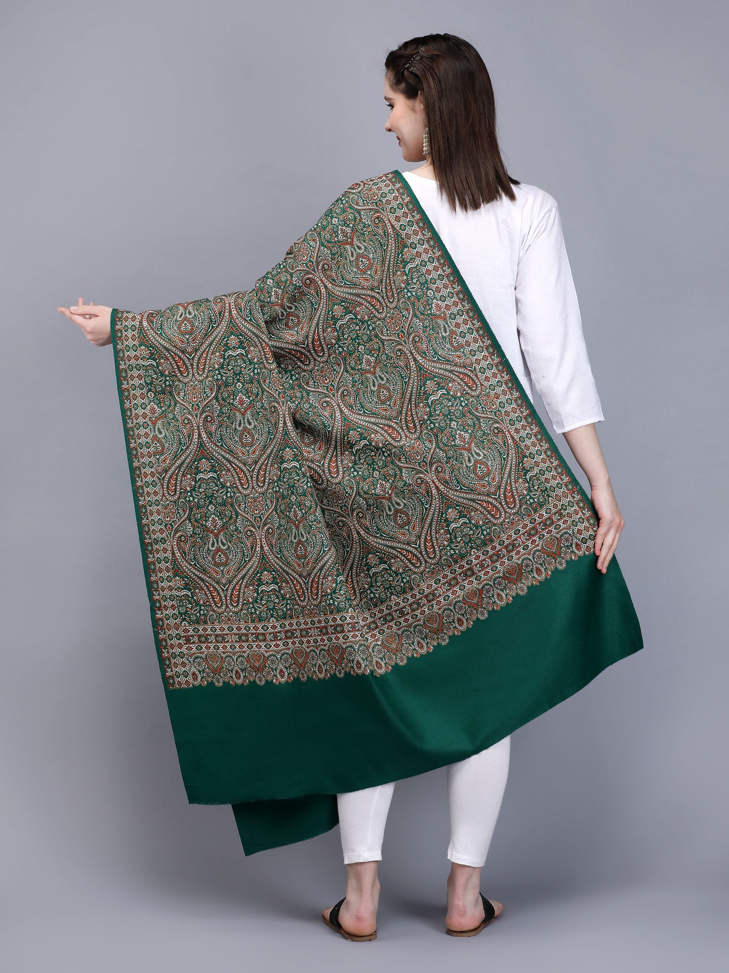 Women Jacquard Design Woven Shawl | Green