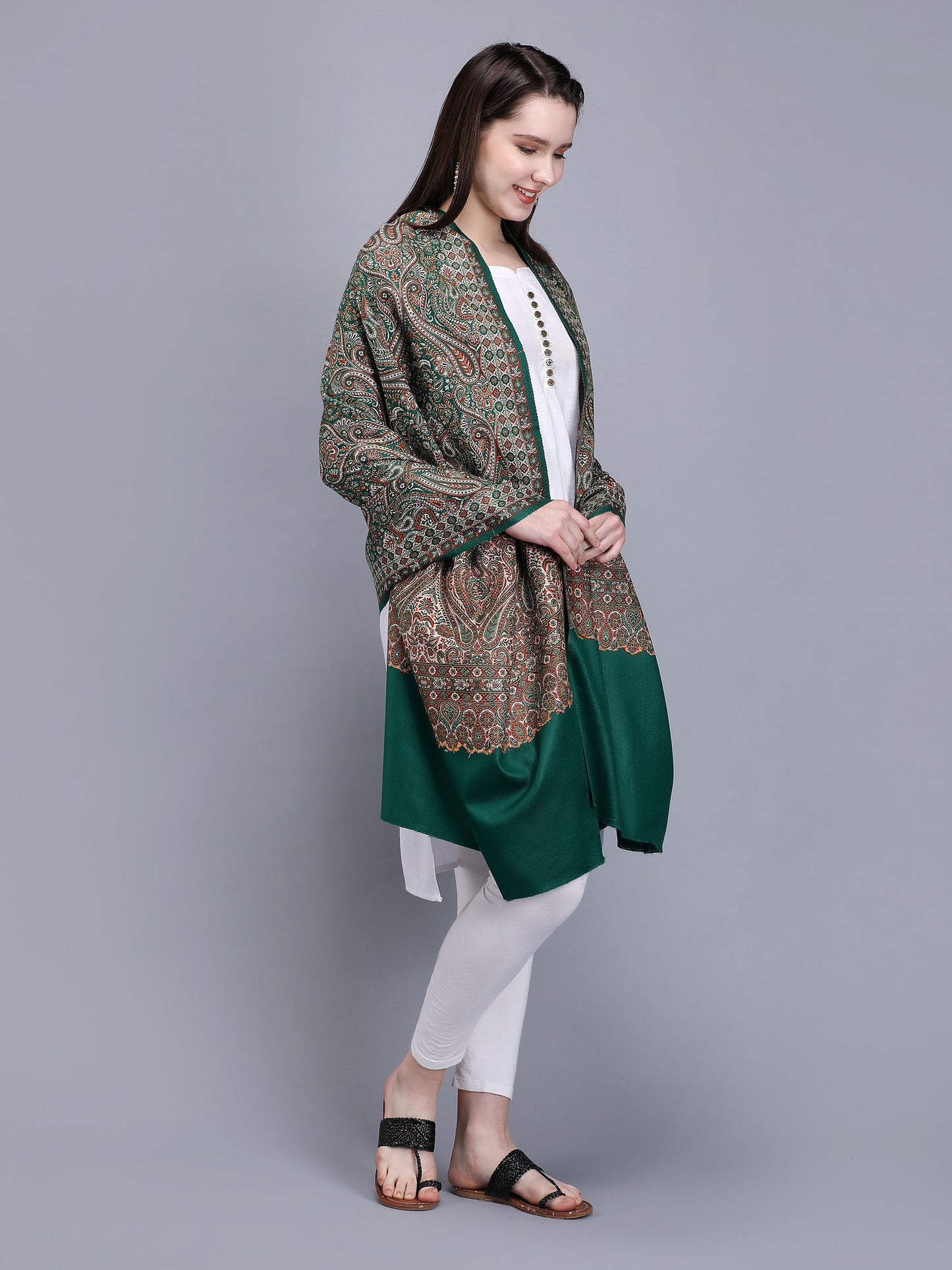 Women Jacquard Design Woven Shawl | Green