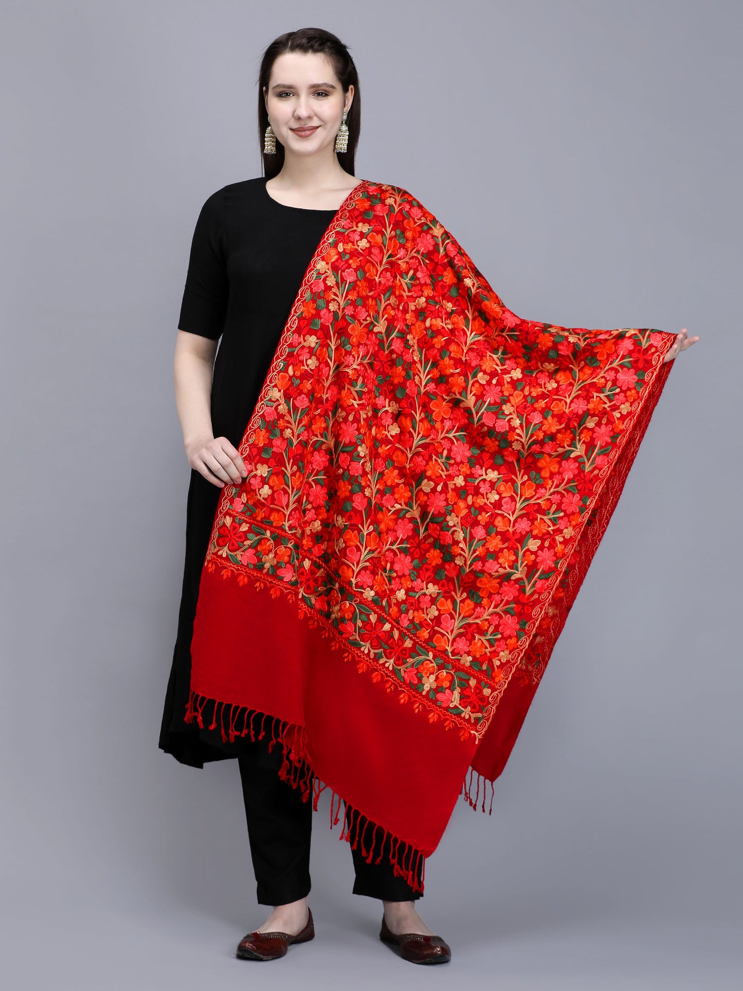 Kashmiri Aari Embroidery Woollen Stole | Red