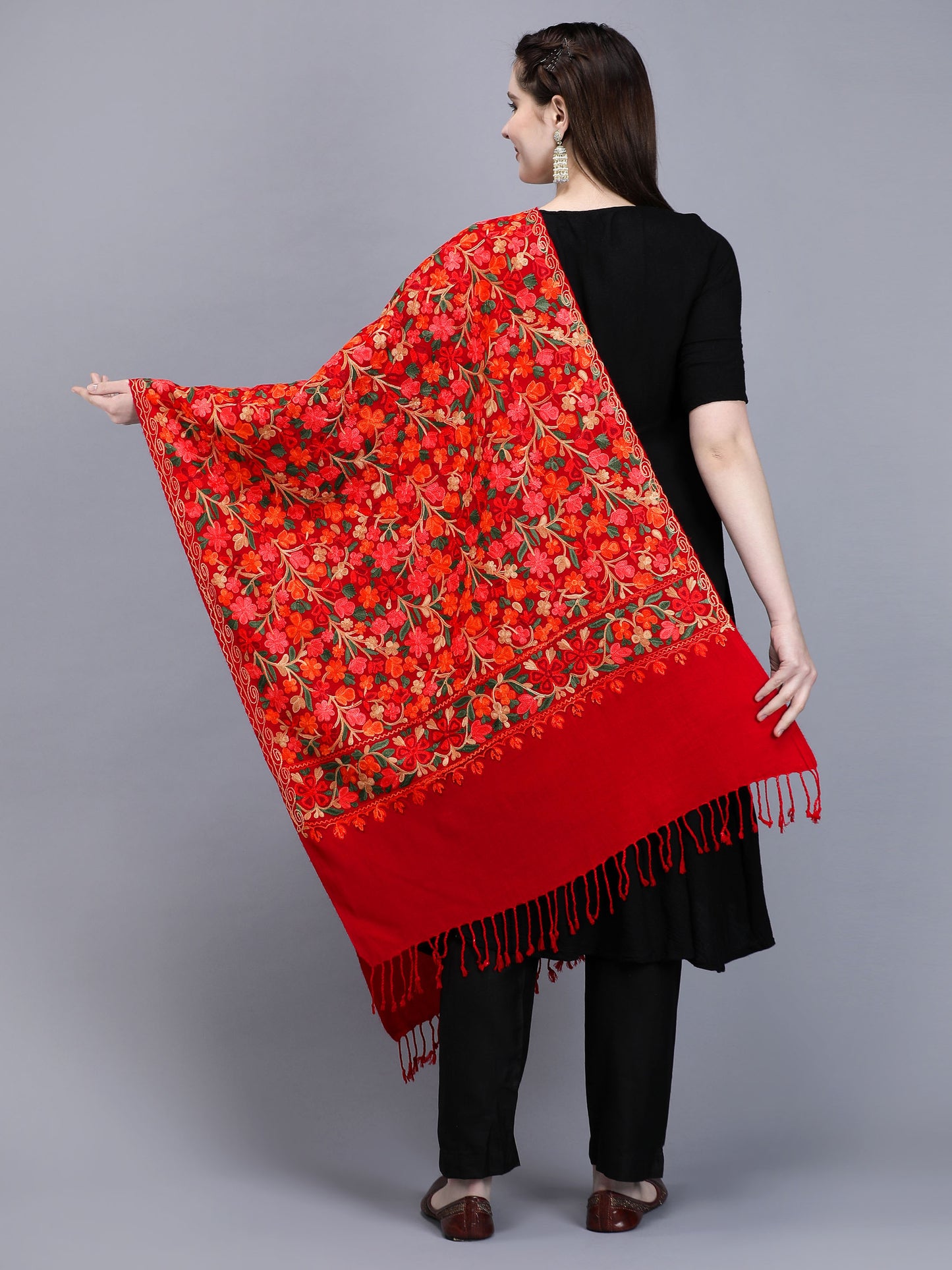 Kashmiri Aari Embroidery Woollen Stole | Red
