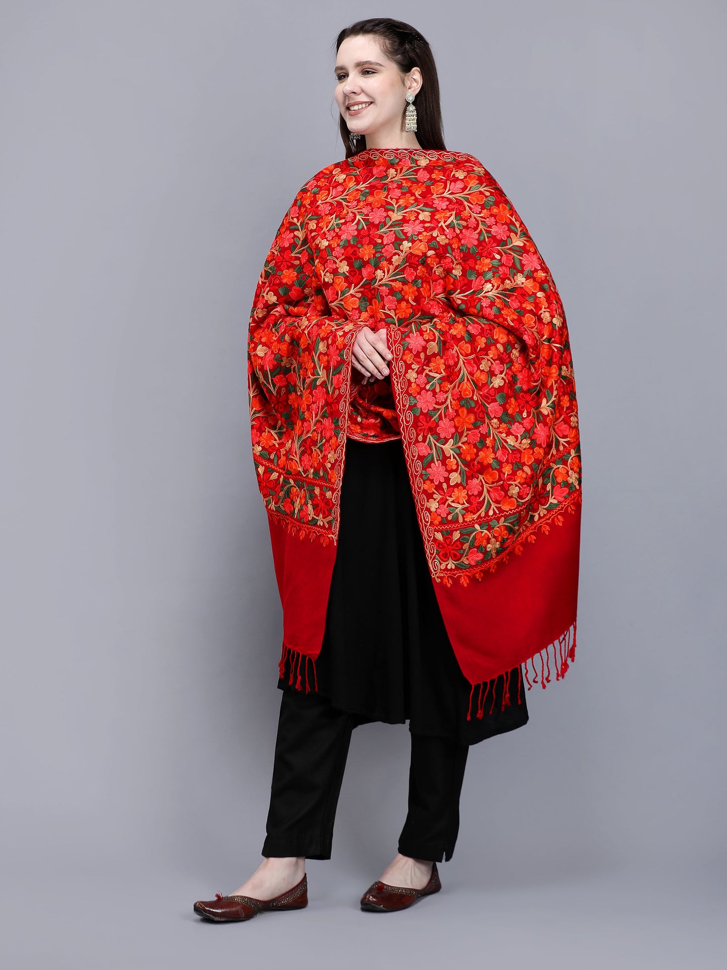 Kashmiri Aari Embroidery Woollen Stole | Red