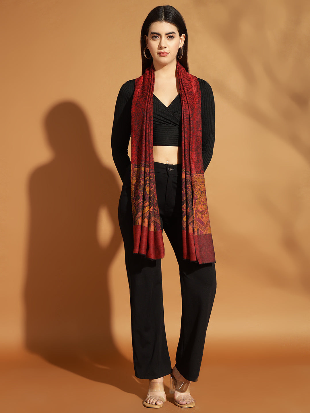 Women Pure Wool Kani Weave Soft Touch Stole | Maroon