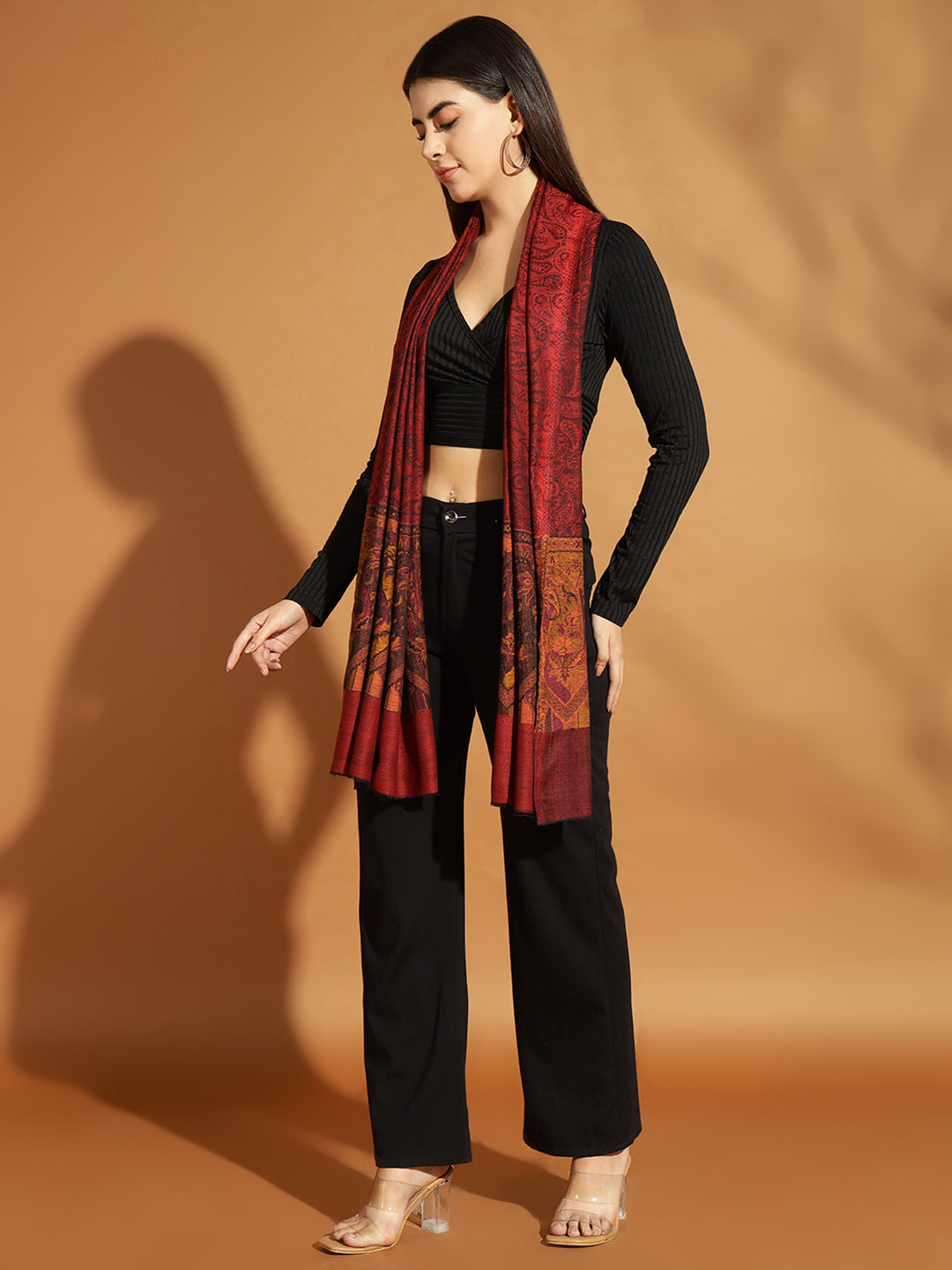 Women Pure Wool Kani Weave Soft Touch Stole | Maroon