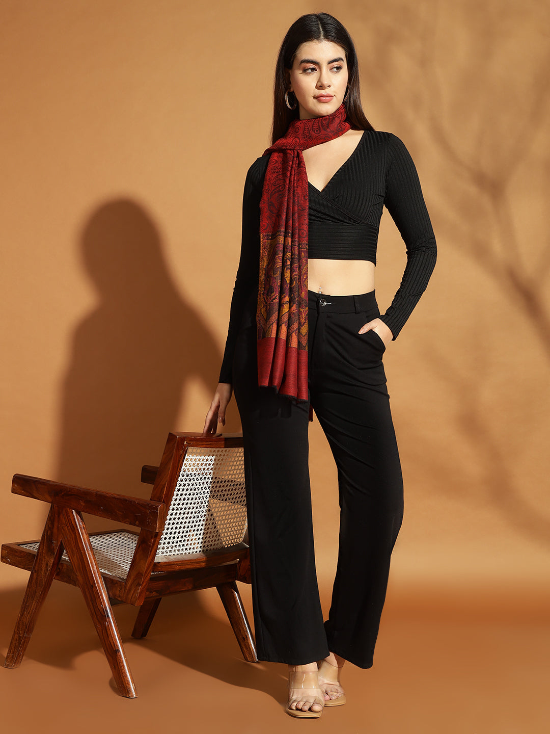 Women Pure Wool Kani Weave Soft Touch Stole | Maroon