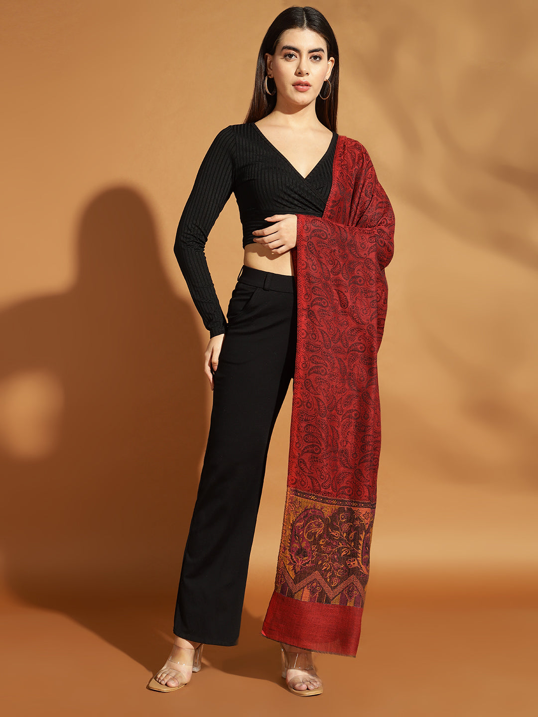 Women Pure Wool Kani Weave Soft Touch Stole | Maroon