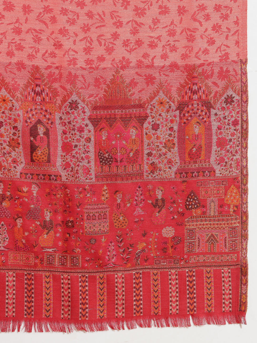 Kani Weave Pure Wool Shawl with Royal Darbar Motifs Borders | Maroon