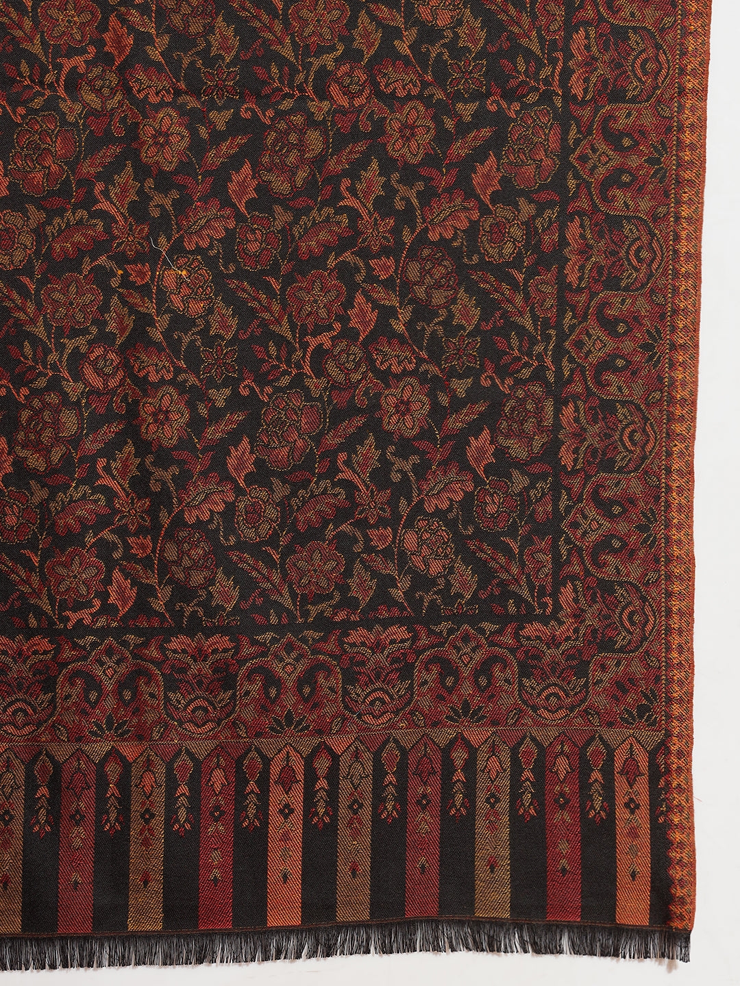 Kani Weave Floral Jaal Pattern Shawl For Women | Black