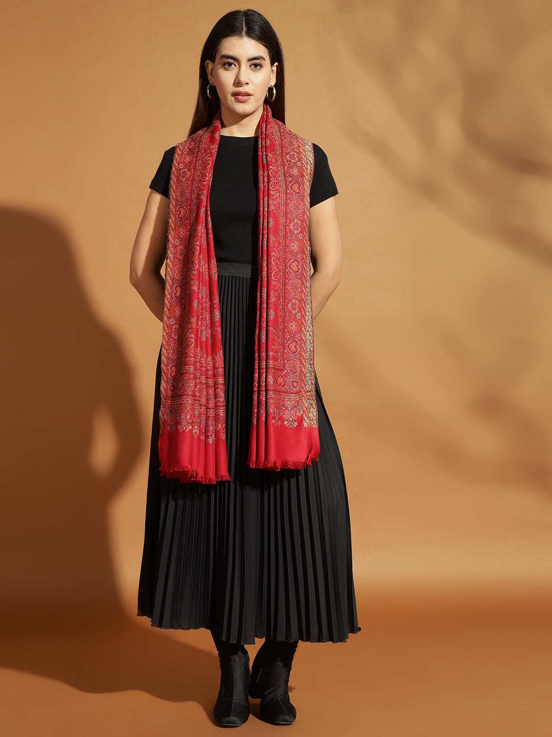 Kani Floral Jaal Zari Weave Pure Wool Shawl For Women | Maroon
