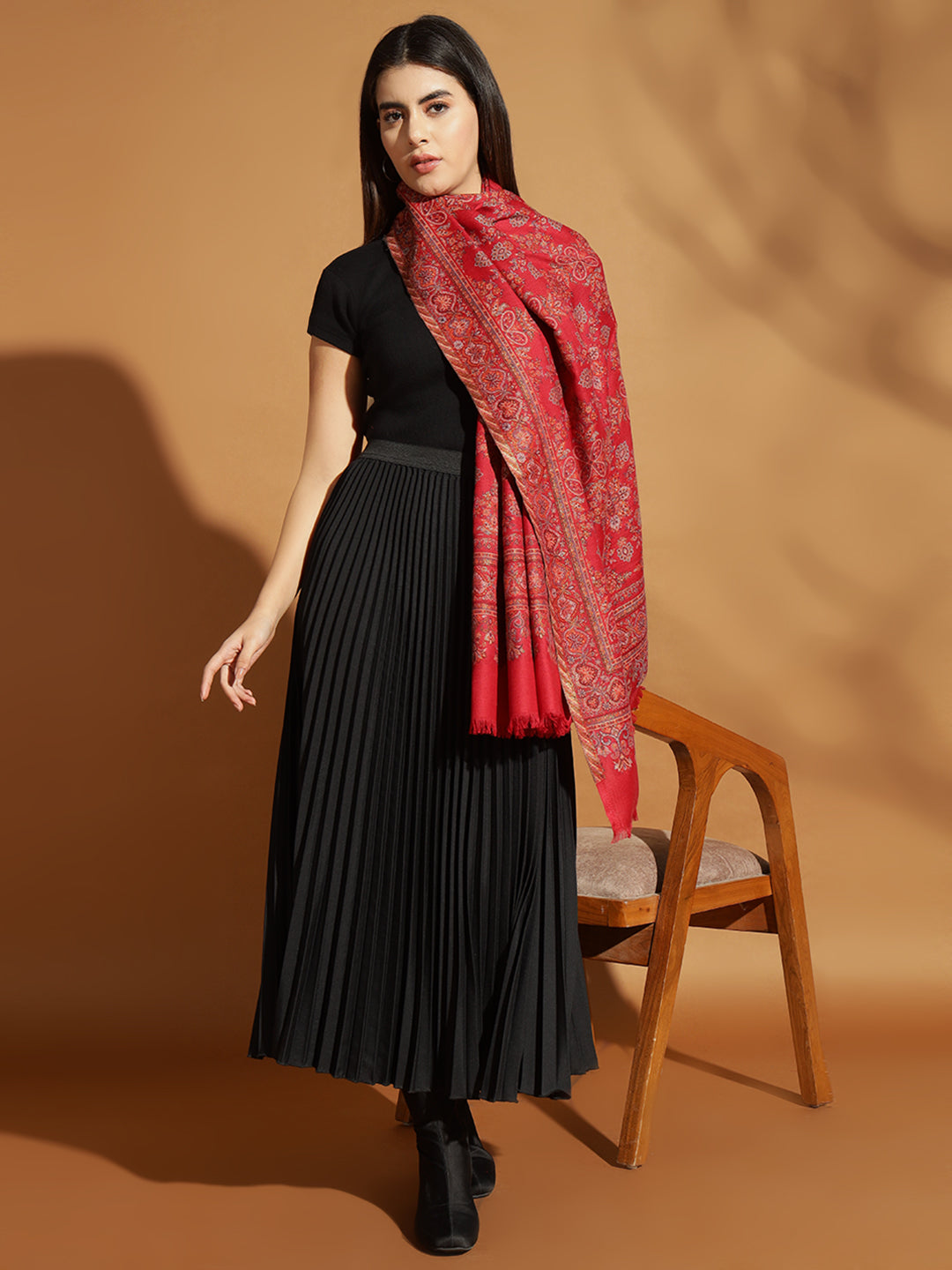 Kani Floral Jaal Zari Weave Pure Wool Shawl For Women | Maroon