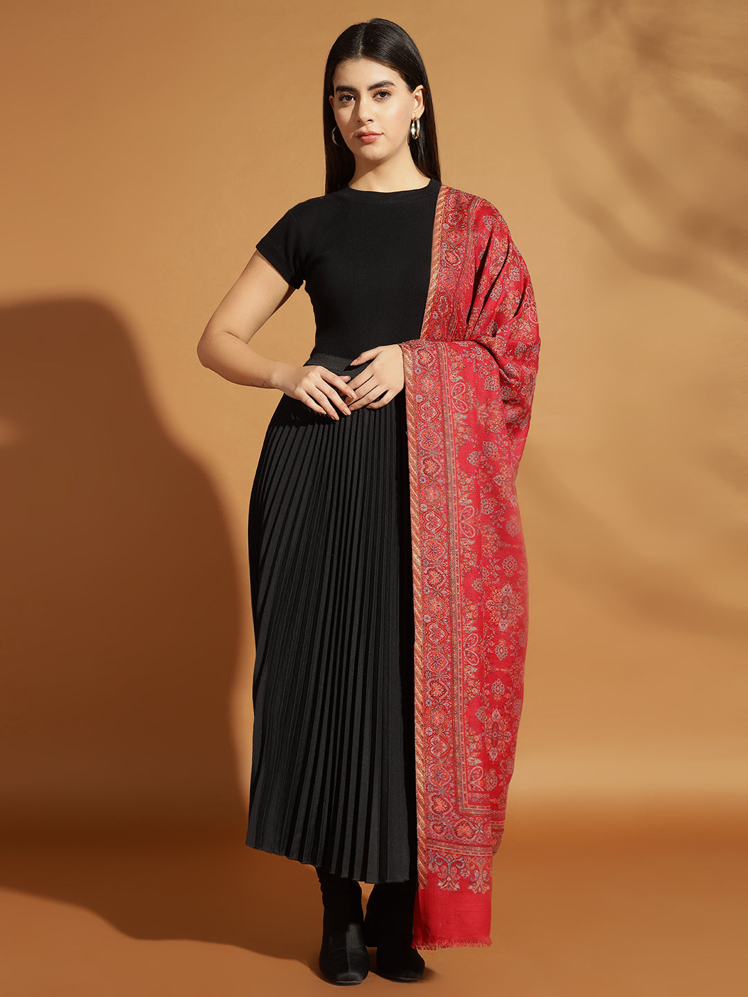 Kani Floral Jaal Zari Weave Pure Wool Shawl For Women | Maroon