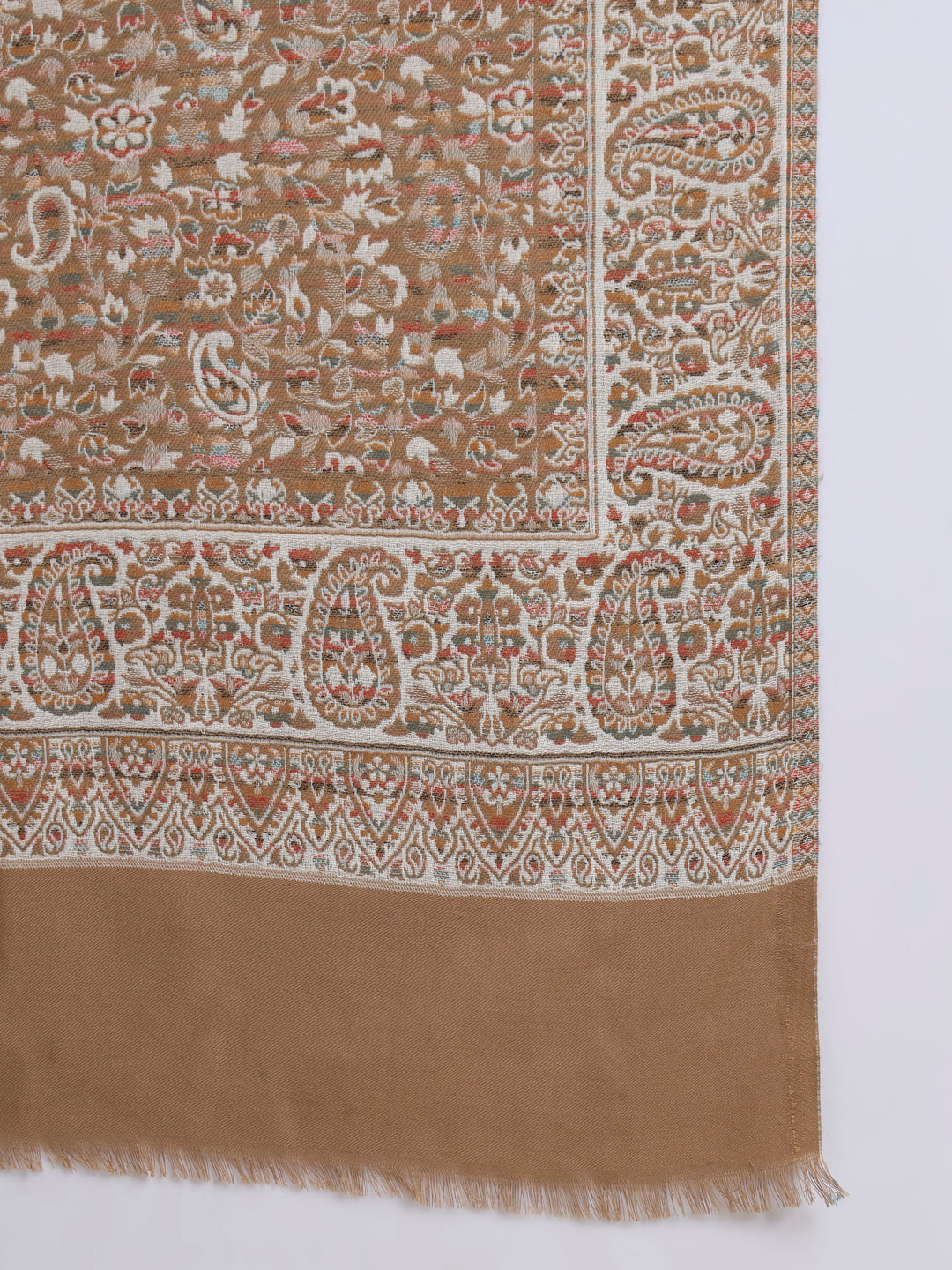 Kani Weave Woven Stole for Men in Paisley Jaal Patterns | Brown