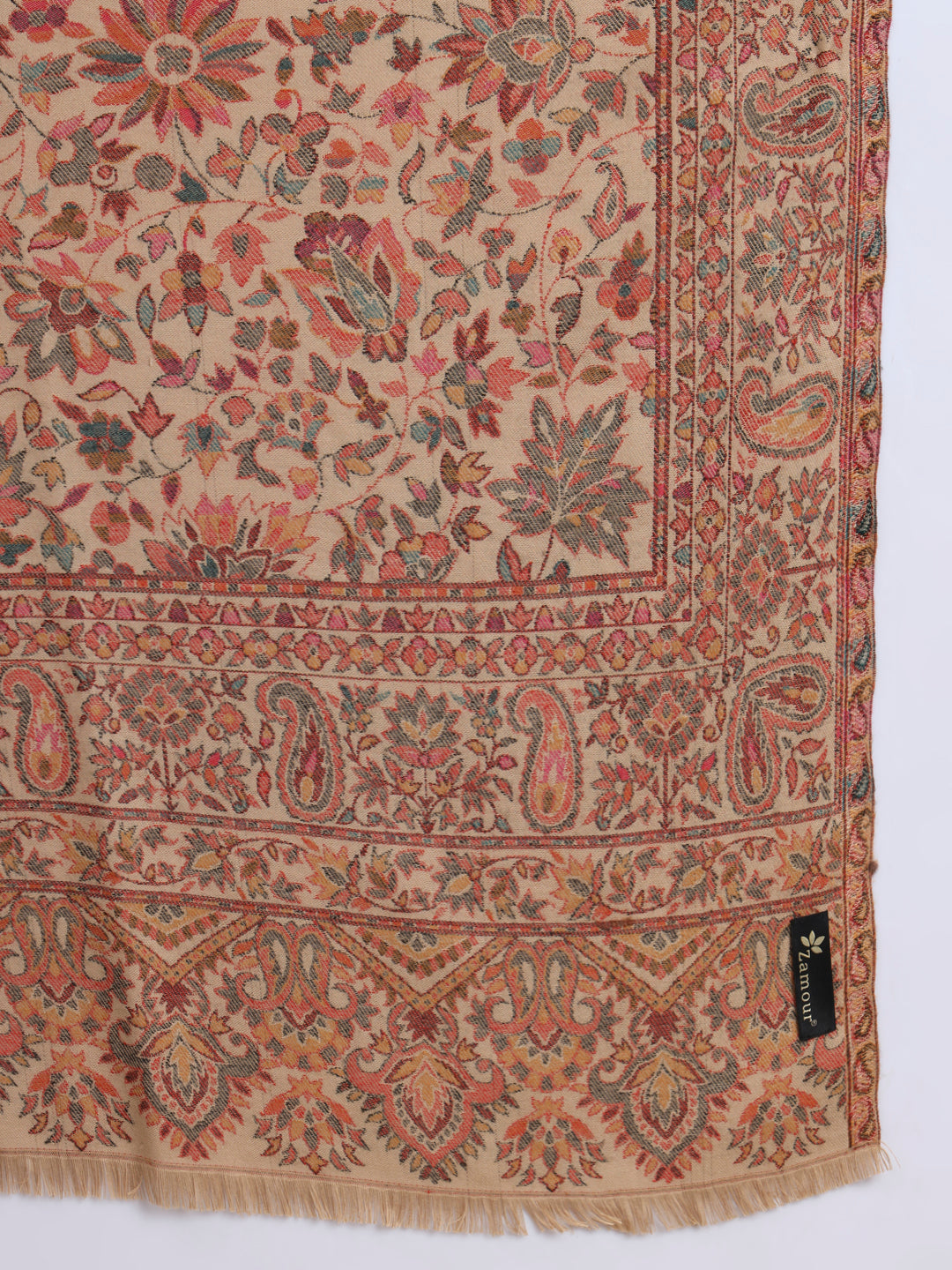 Kani Weave Woven Shawl for Men in Cutting with Floral Patterns | Brown