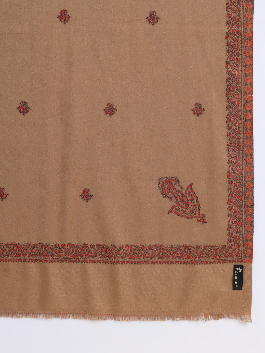 Woven Stole for Men with Daur Border in Kashmiri Design | Brown
