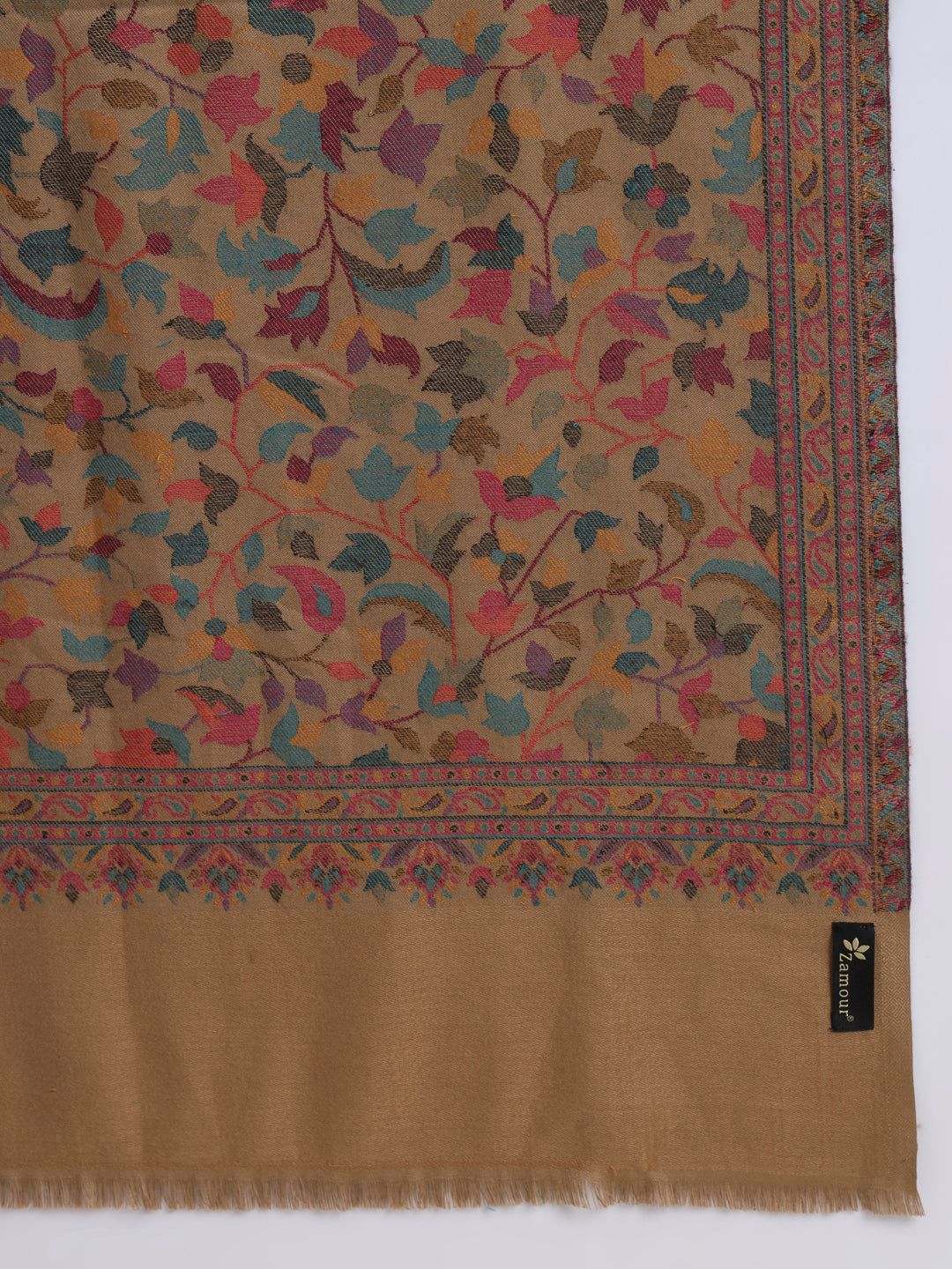 Kani Weave Woven Floral Shawl for Men in Paisley Jaal Patterns | Brown