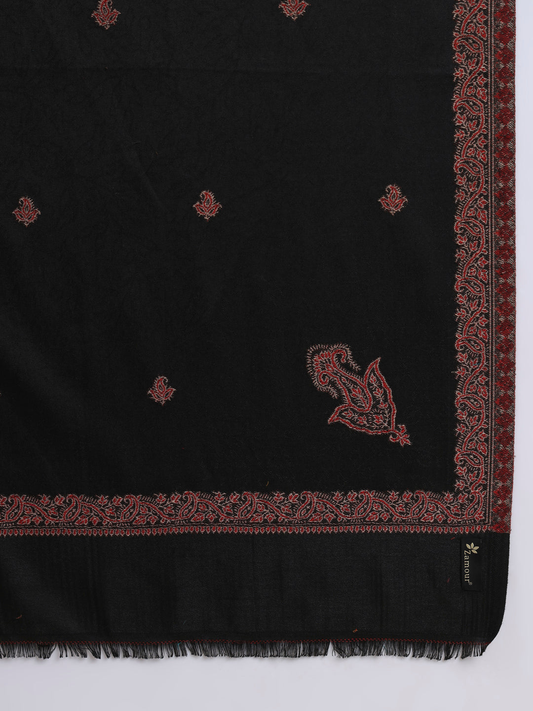 Woven Stole for Men with Daur Border in Kashmiri Design | Black