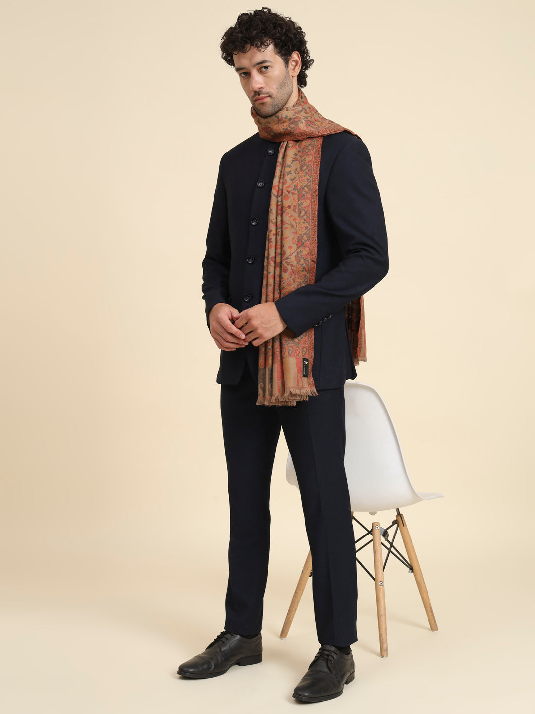 Kani Weave Woven Stole for Men in Paisley Jaal Patterns | Brown