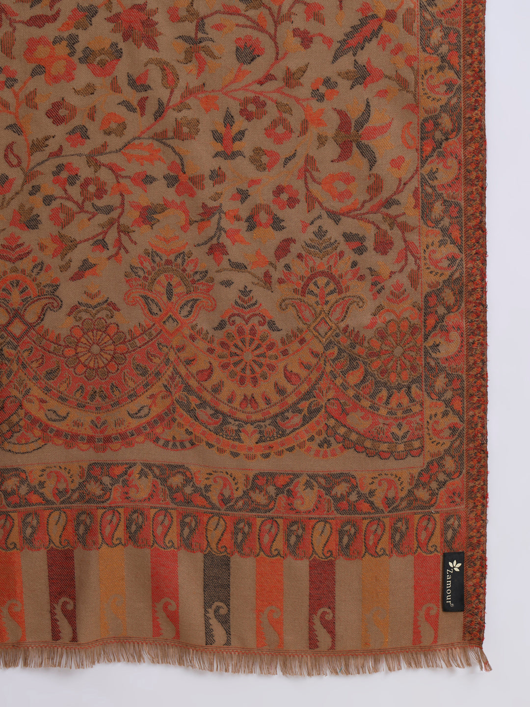 Kani Weave Woven Stole for Men in Paisley Jaal Patterns | Brown