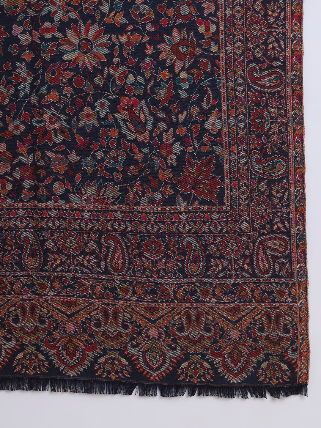Kani Weave Woven Shawl for Men in Cutting with Floral Patterns | Blue