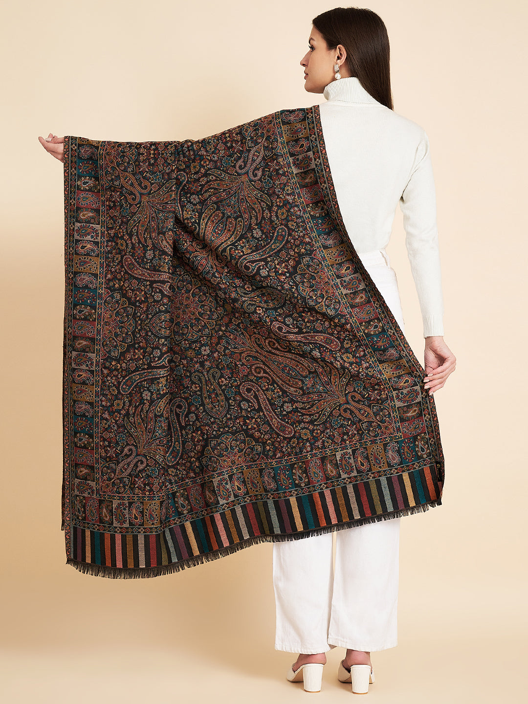 Kani Shawl for Women with Paisley Jaal Pattern | Black