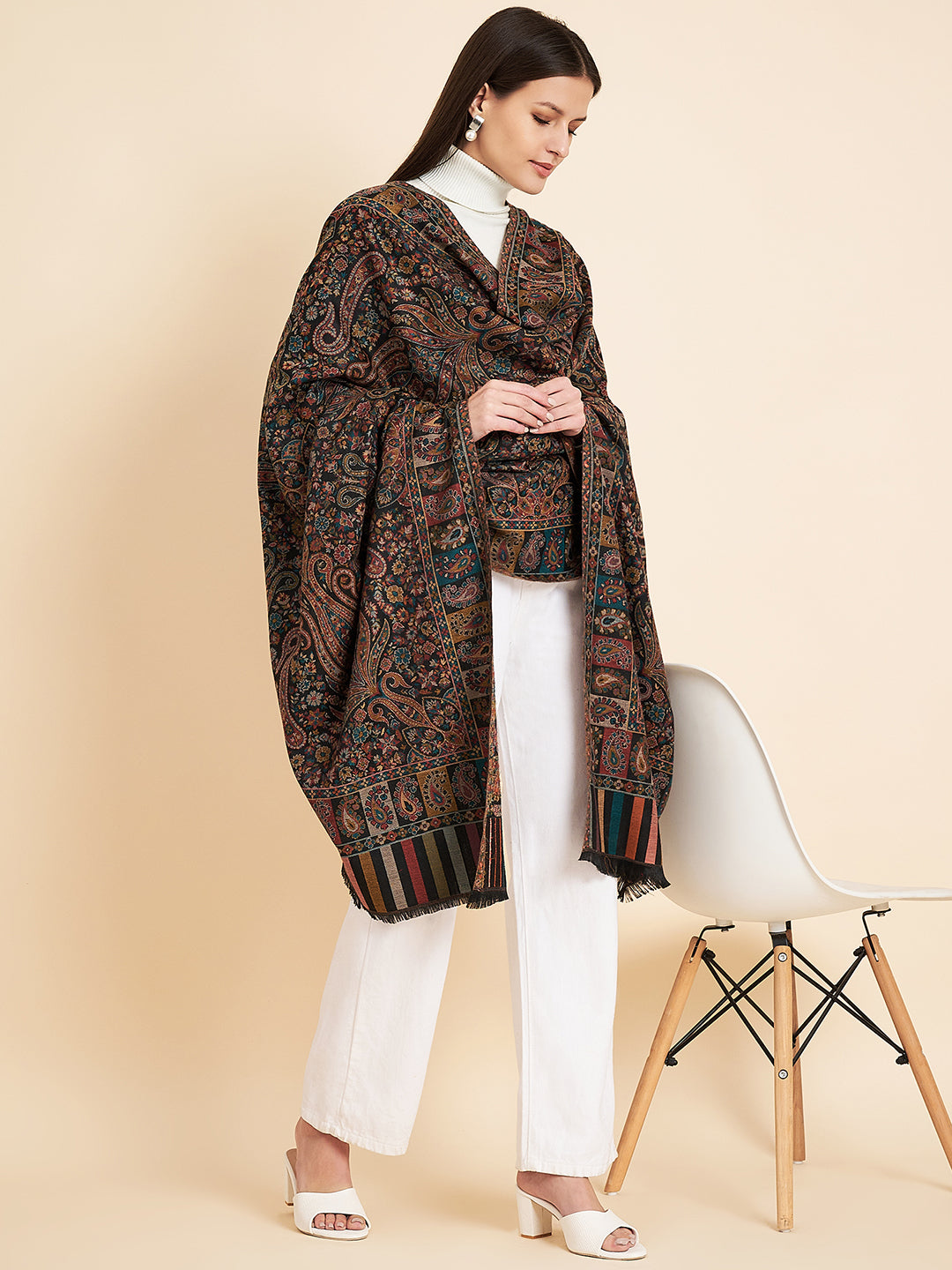 Kani Shawl for Women with Paisley Jaal Pattern | Black