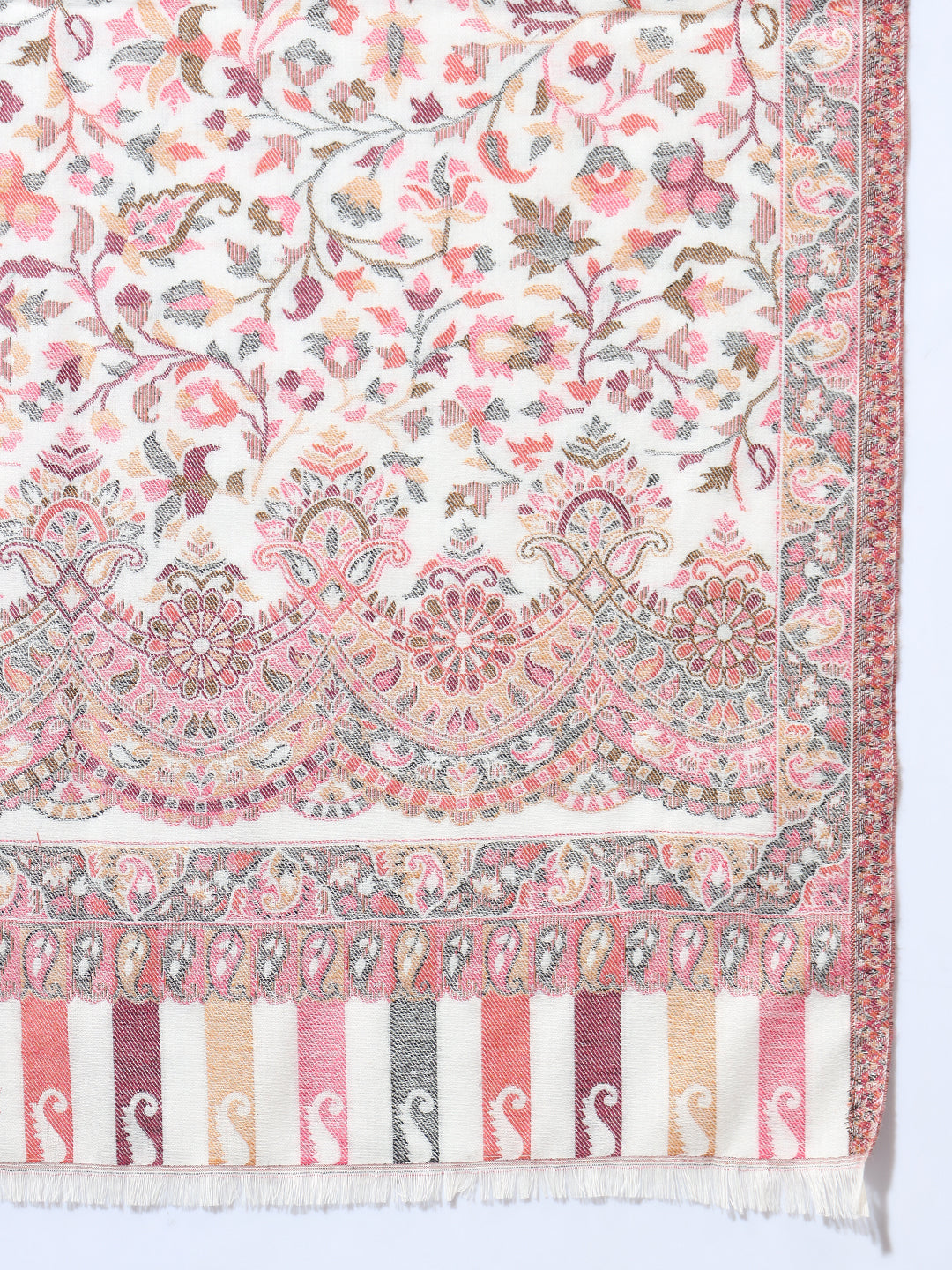 Kani Weave Woven Stole for Women in Paisley Jaal Patterns | White