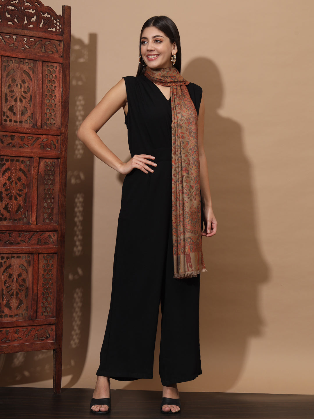 Kani Weave Woven Stole for Women in Paisley Jaal Patterns | Brown