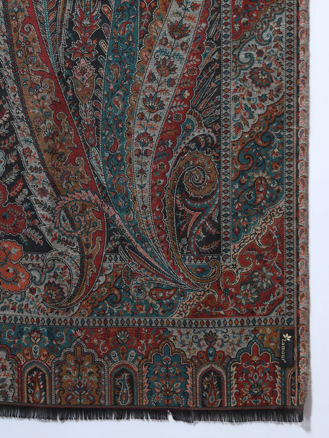 Kani Weave Woven Shawl for Women in Paisley Royal Equisite Patterns | Black
