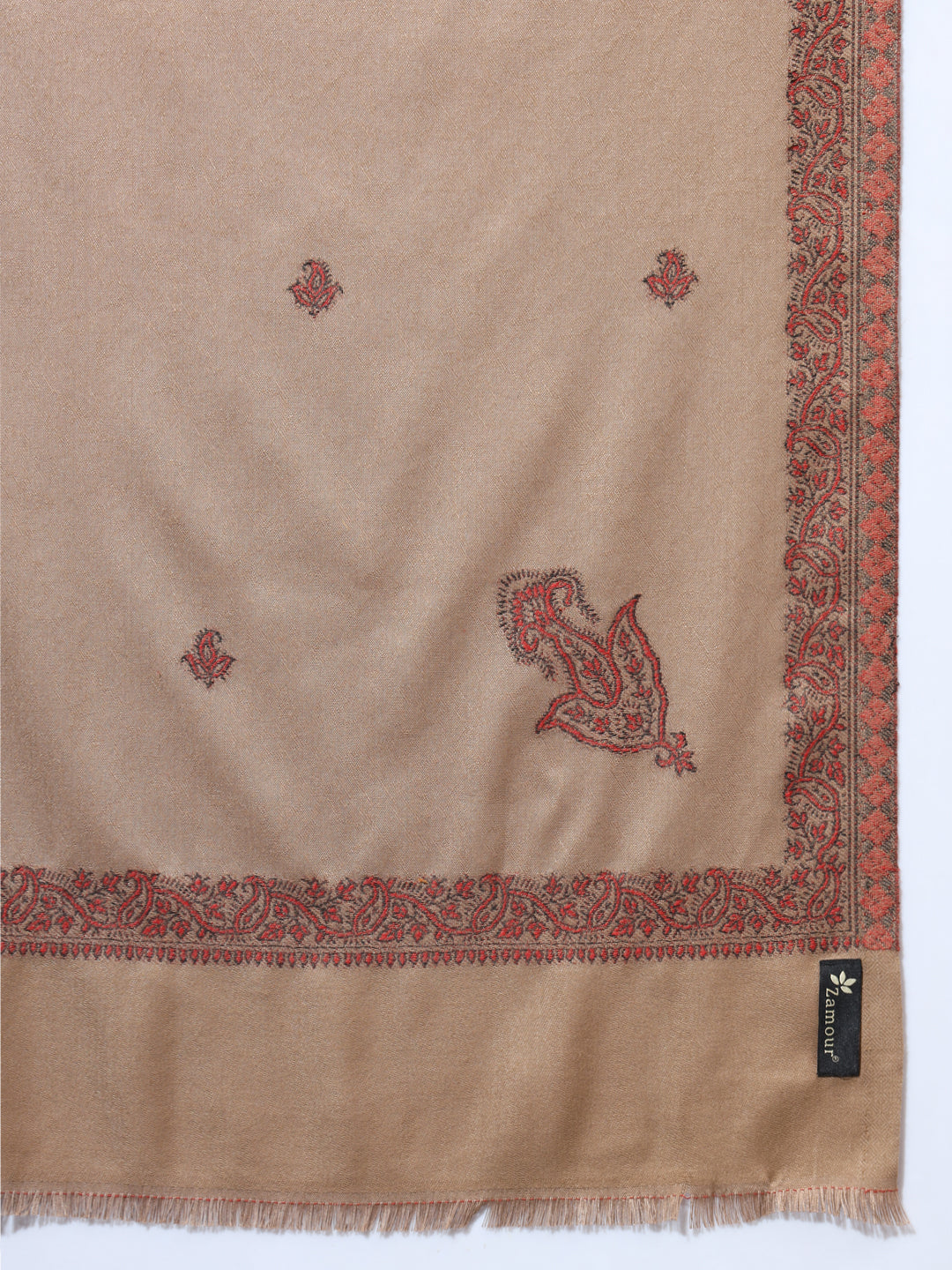 Woven Stole for Women with Daur Border in Woollen Kashmiri Design | Brown