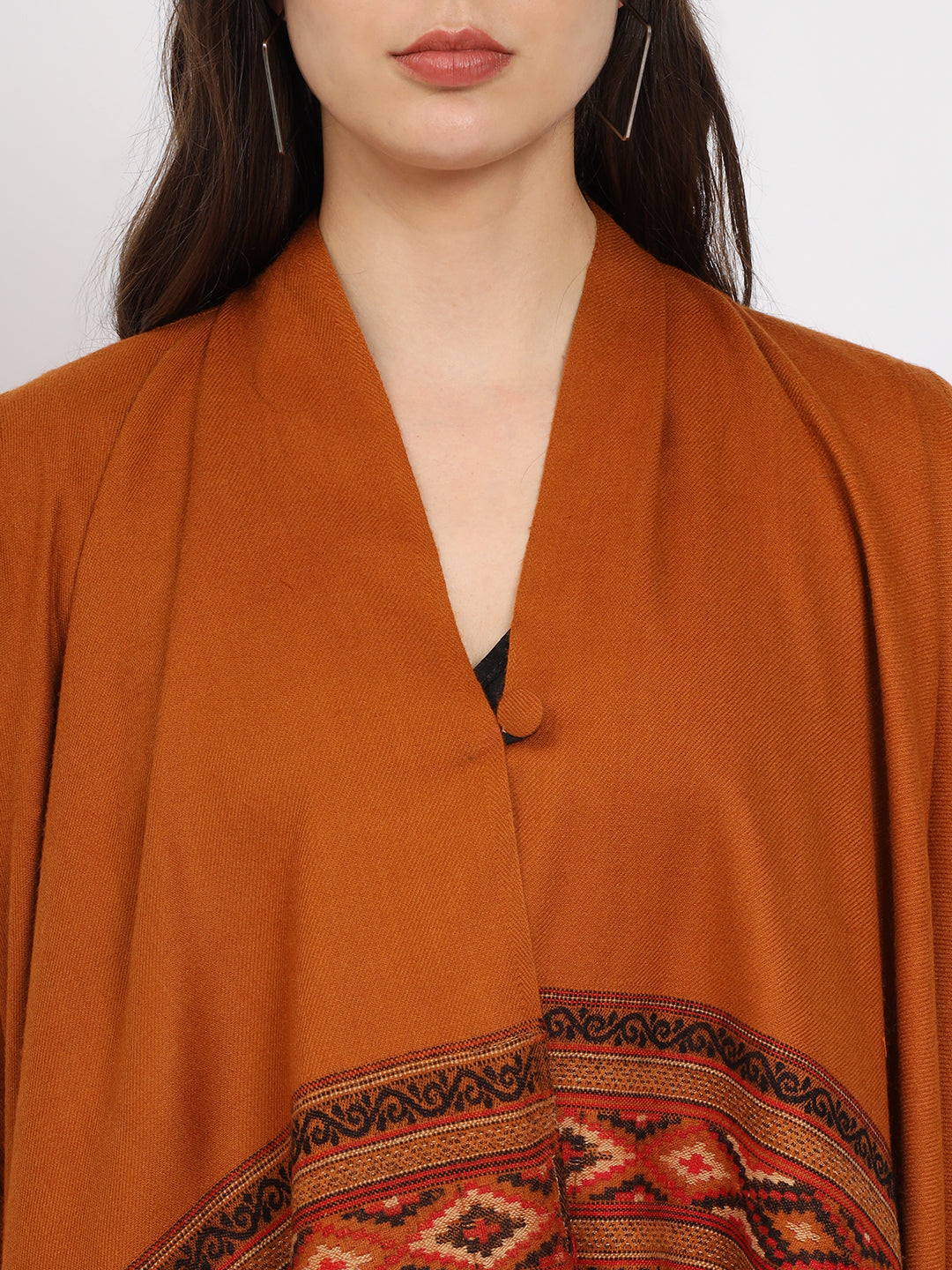 Women's Woven Full Sleeves Cape Shrug in Himalayan Stripes | Mustard