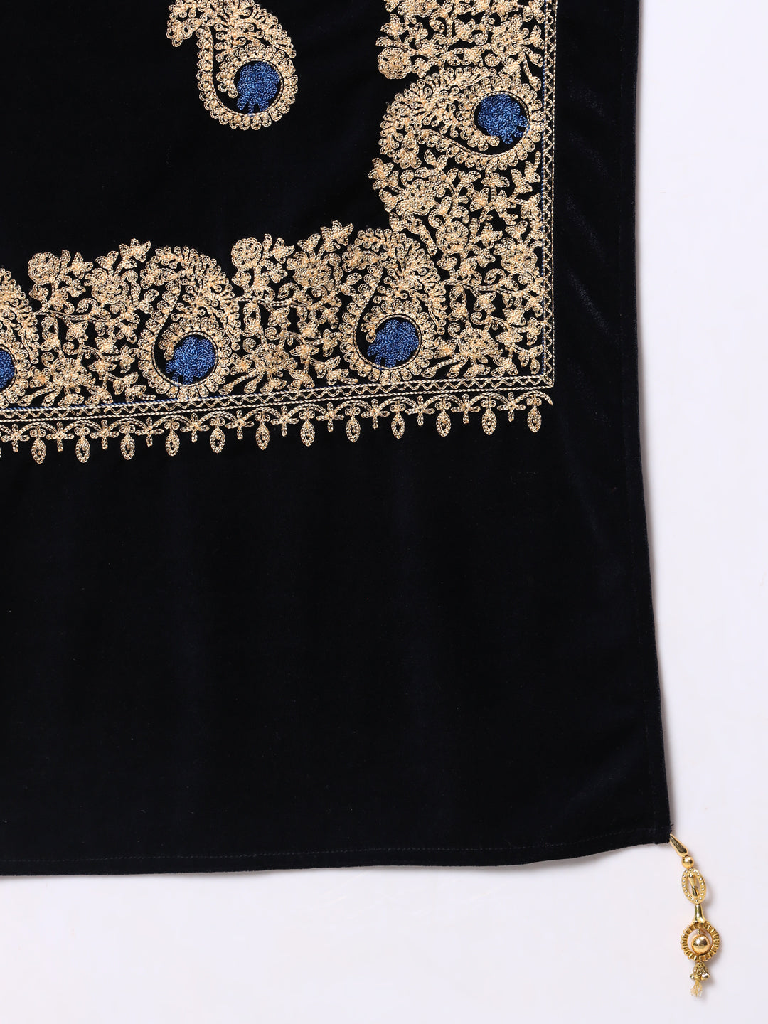 Soft Velvet Paisley Embroidered Stole For Women | Blue