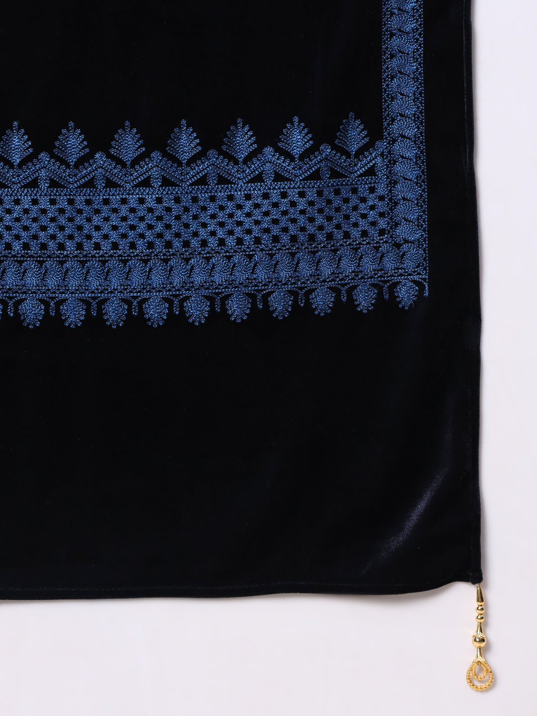 Soft Velvet Embroidered Stole For Women | Blue